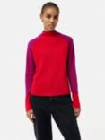 Jigsaw Merino Wool and Cashmere Raglan Sleeve Jumper, Red/Dark Pink