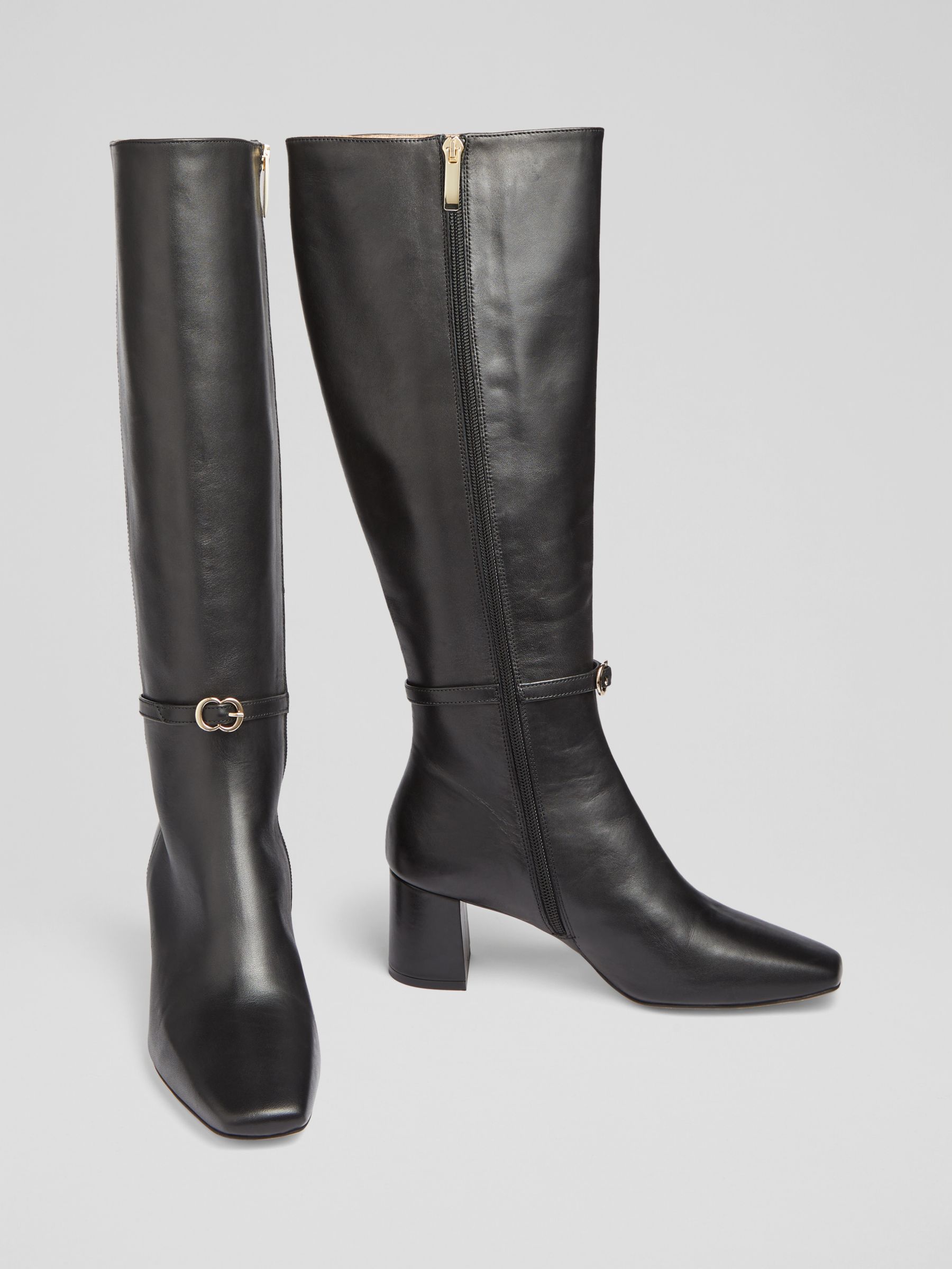 L.K.Bennett x Ascot Collection: Sylvia Leather Knee High Boots, Black, 6