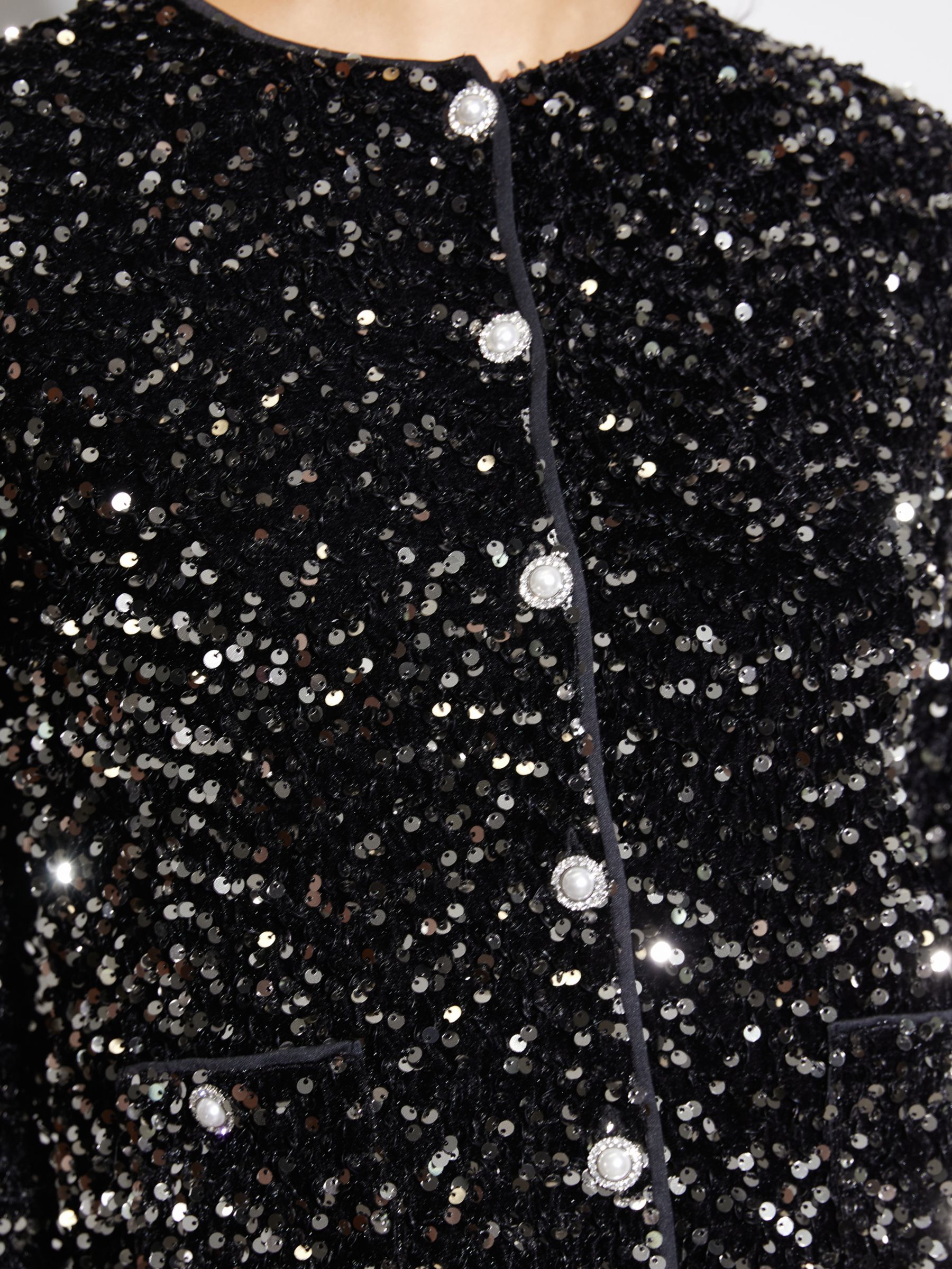 Buy Albaray Velvet Sequin Cropped Jacket, Black Online at johnlewis.com