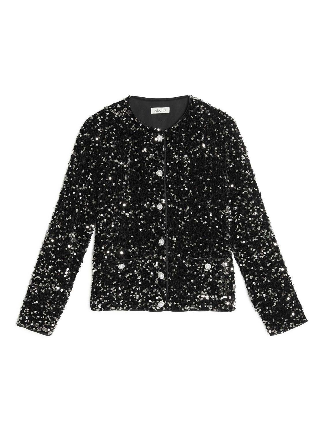 Buy Albaray Velvet Sequin Cropped Jacket, Black Online at johnlewis.com