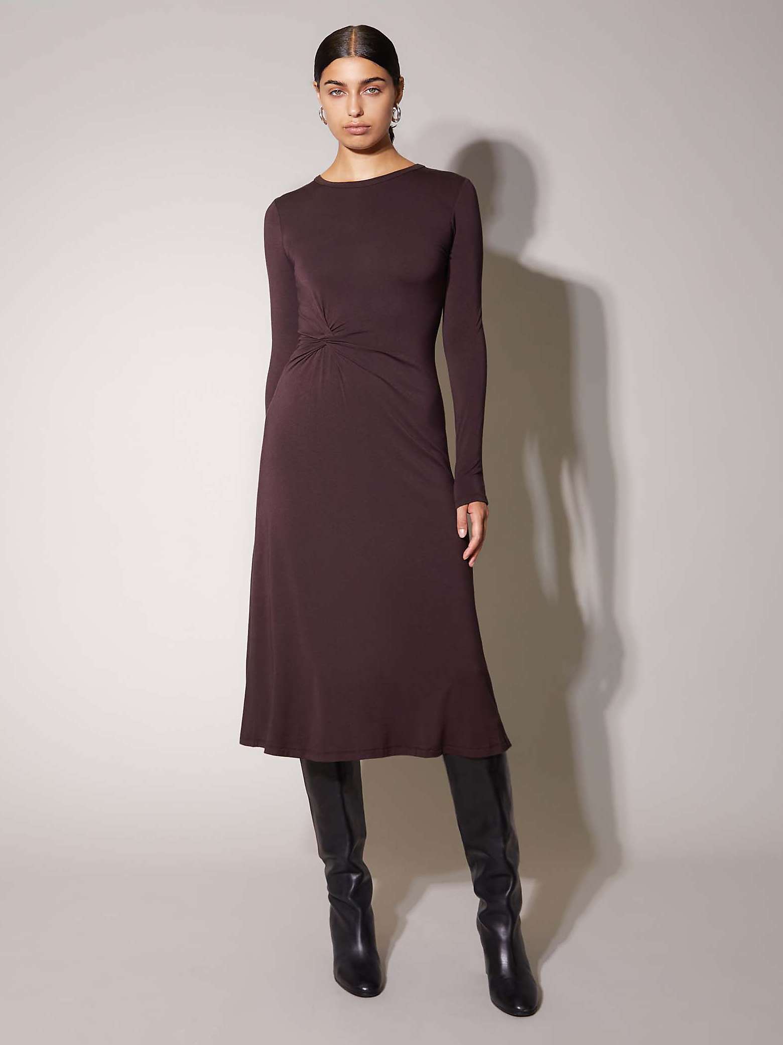 Buy Albaray Knot Front Midi Dress, Burgundy Online at johnlewis.com