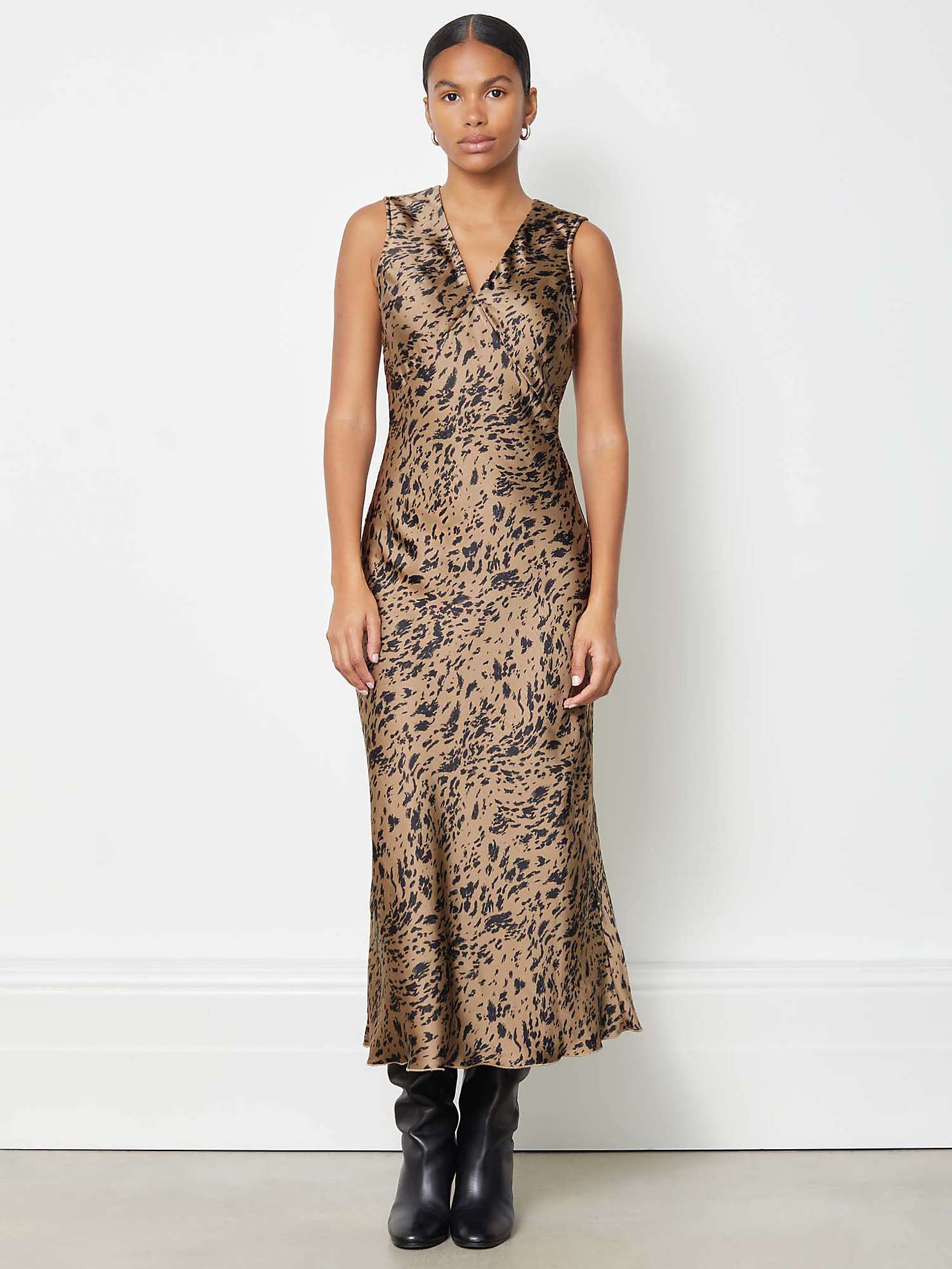 Buy Albaray Animal Print Midi Satin Dress, Brown Online at johnlewis.com