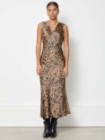 Albaray Animal Print Midi Satin Dress, Brown