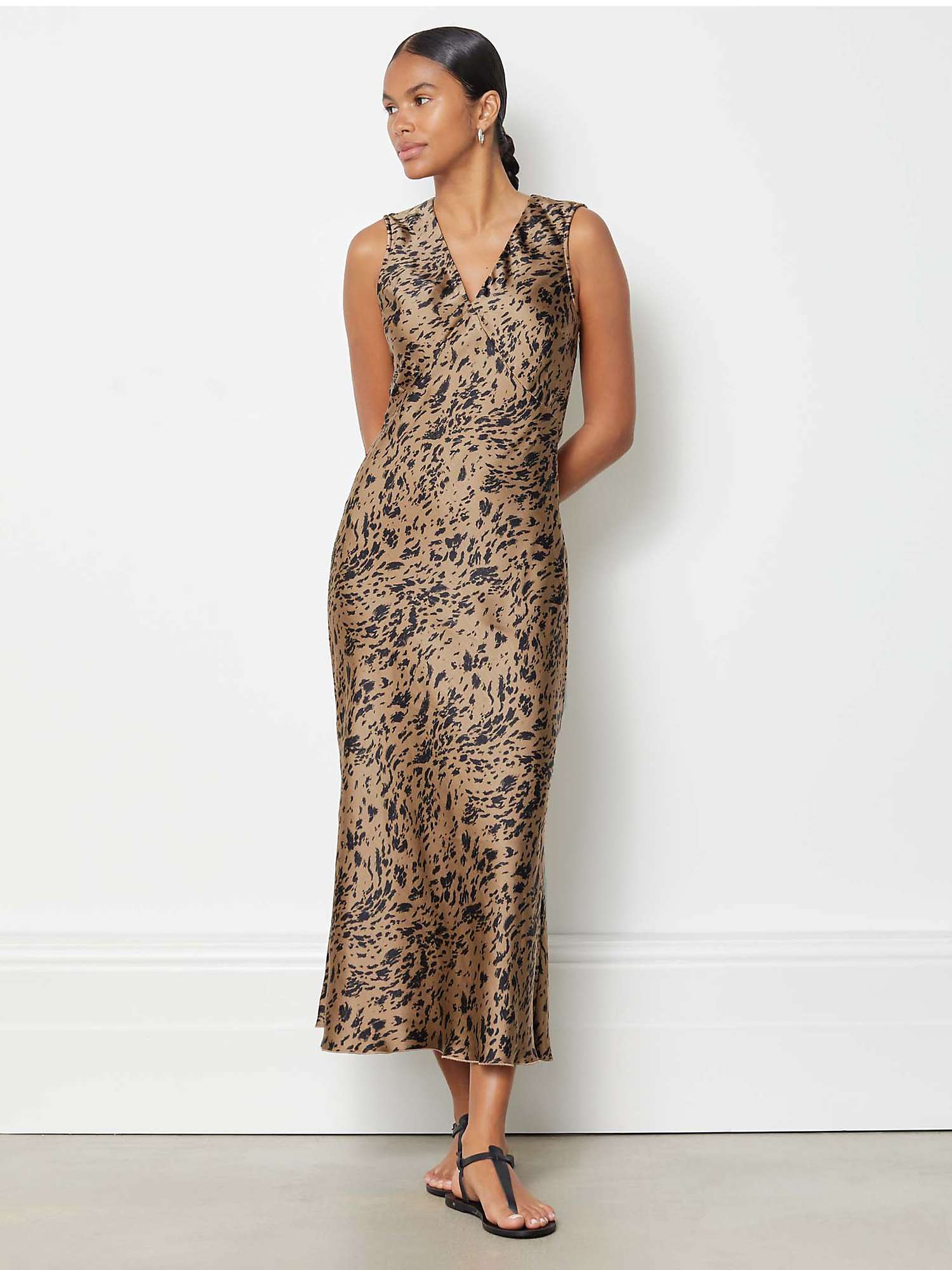 Buy Albaray Animal Print Midi Satin Dress, Brown Online at johnlewis.com