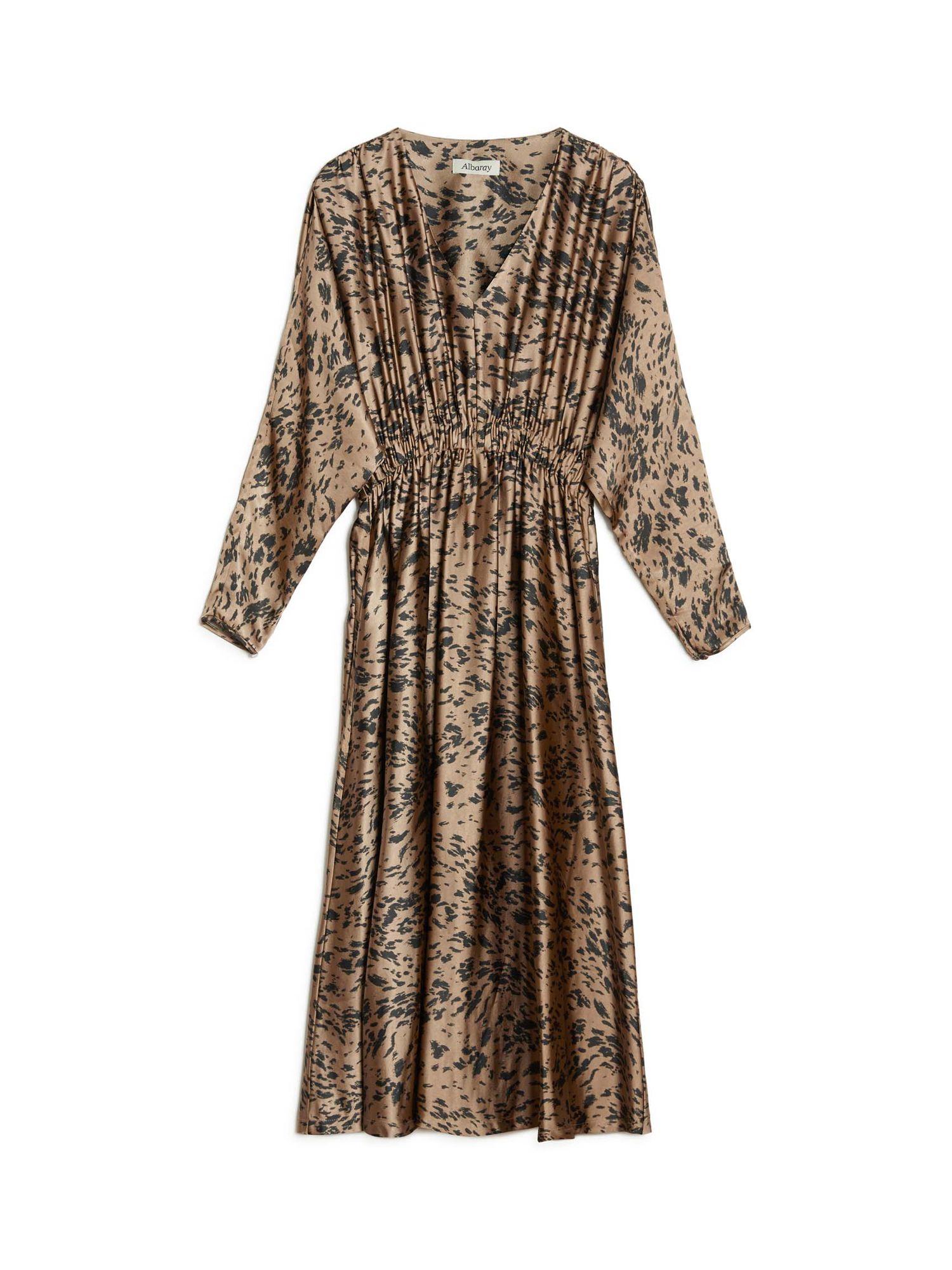 Buy Albaray Smudgy Animal Print Gathered Waist Midi Satin Dress, Brown Online at johnlewis.com