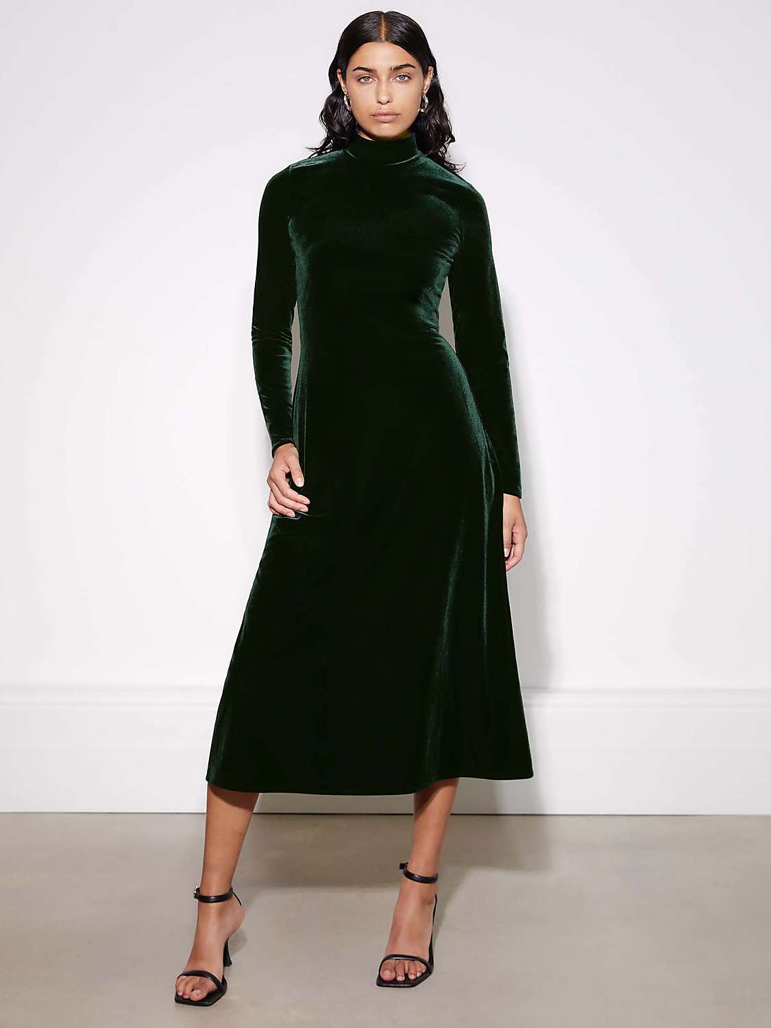 Buy Albaray Velvet Funnel Neck Dress, Green Online at johnlewis.com