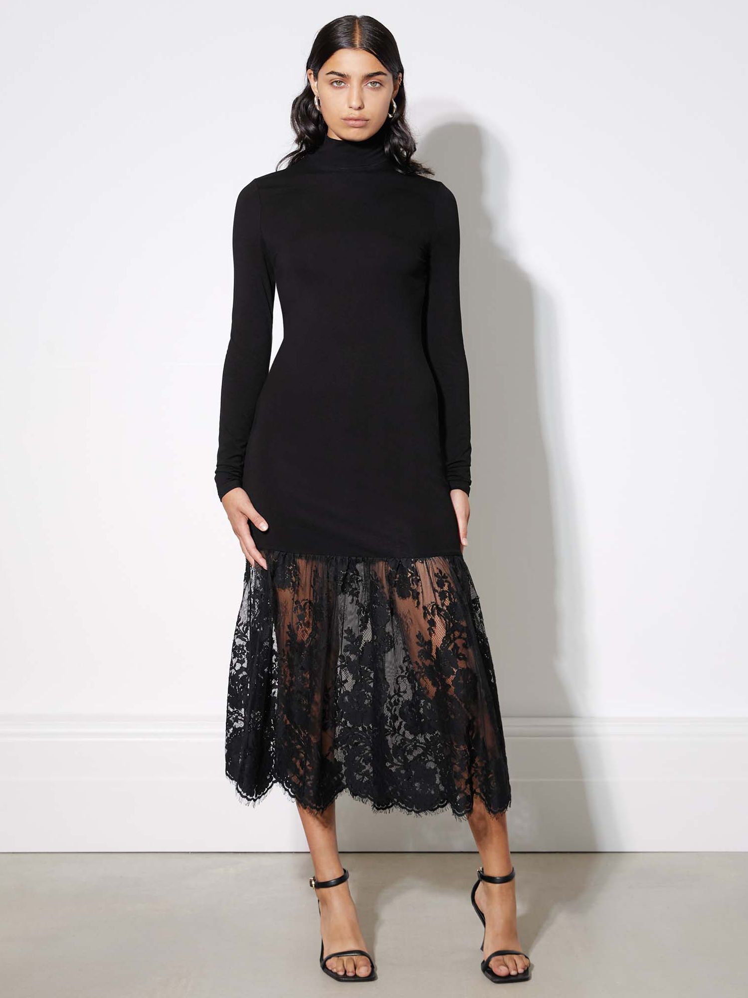 Albaray Deep Lace Hem Midi Dress, Black, 8