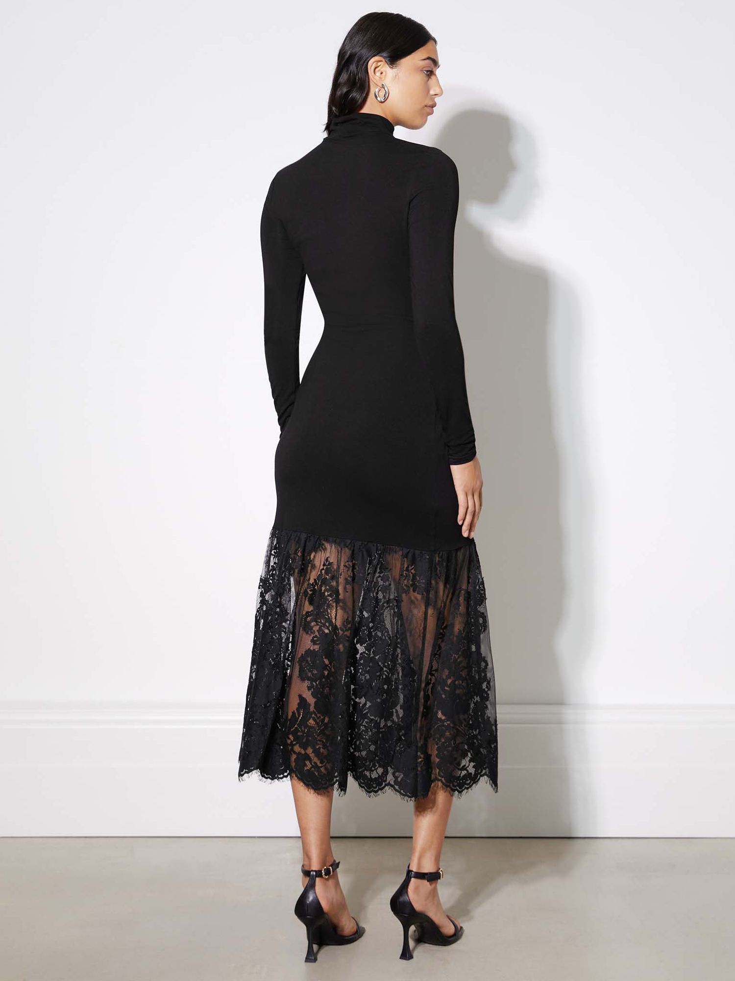 Albaray Deep Lace Hem Midi Dress, Black, 8