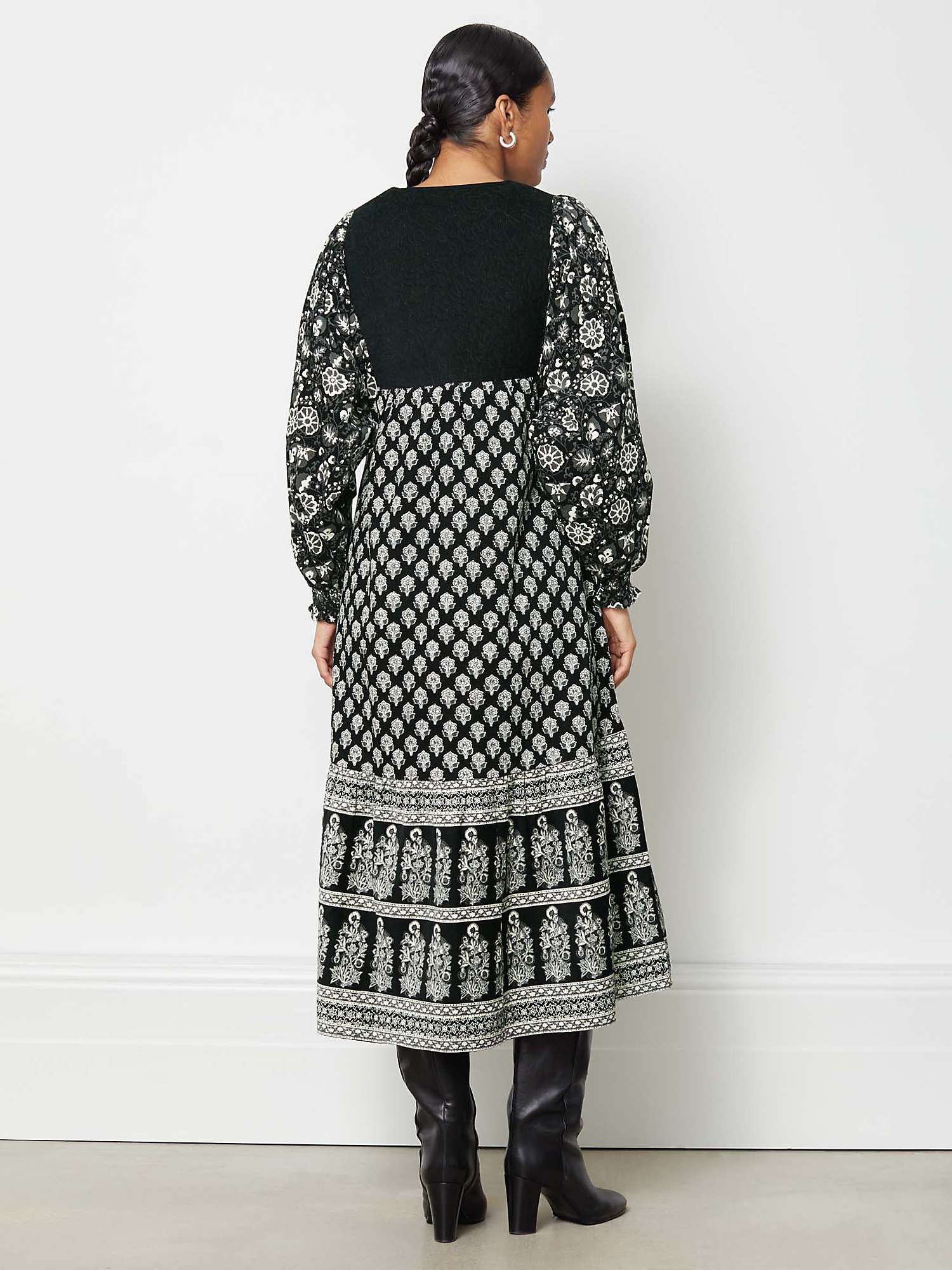 Buy Albaray Cotton Cord Midi Dress, Black/Multi Online at johnlewis.com