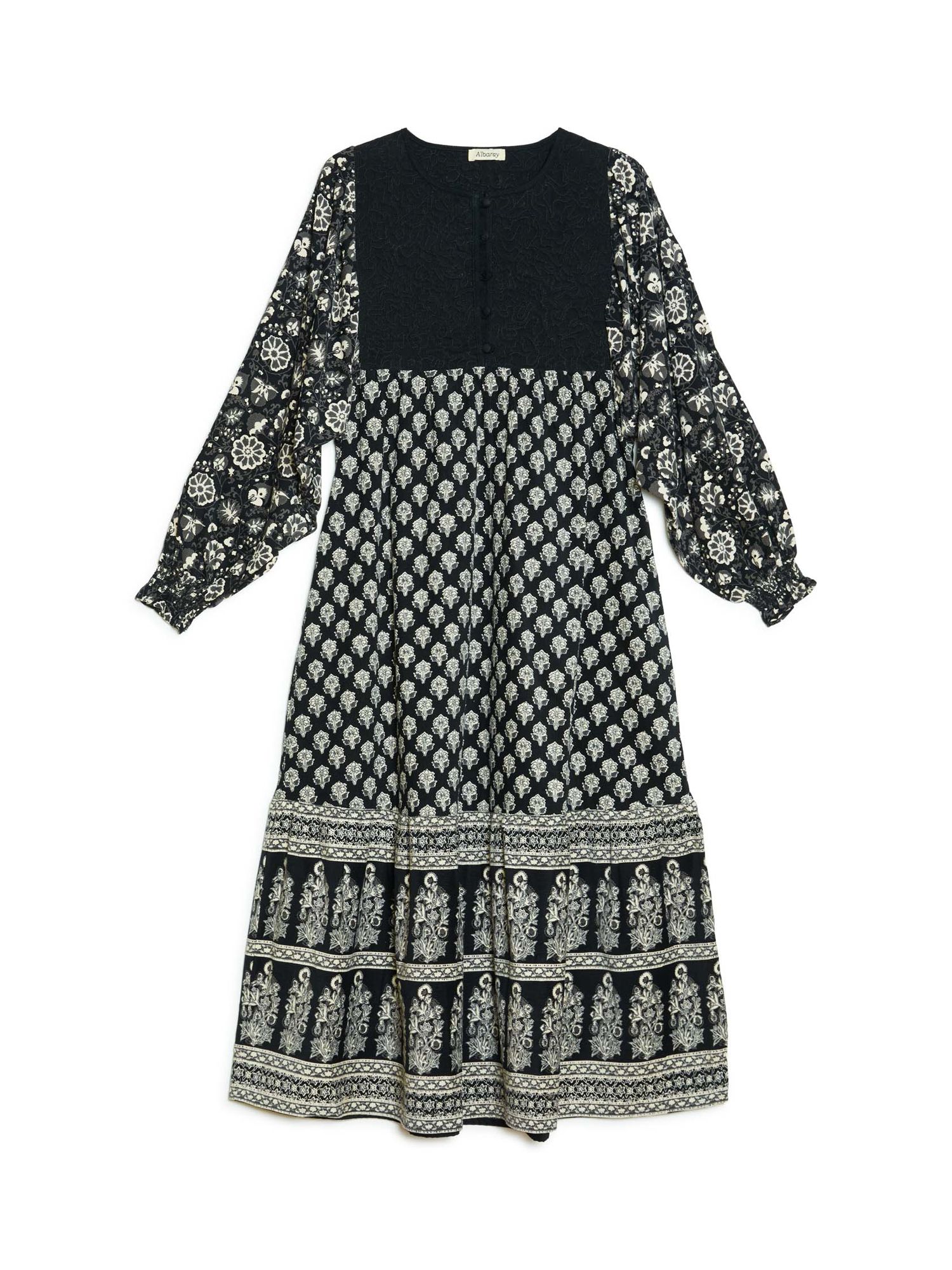Albaray Cotton Cord Midi Dress, Black/Multi at John Lewis & Partners