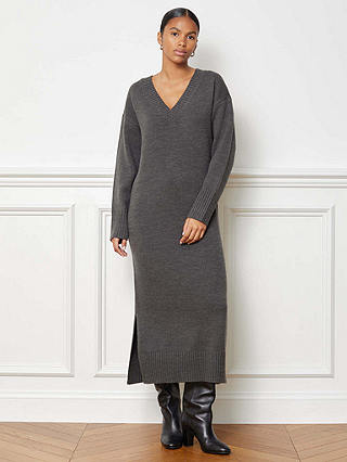 Albaray Knitted V Neck Midi Dress, Grey