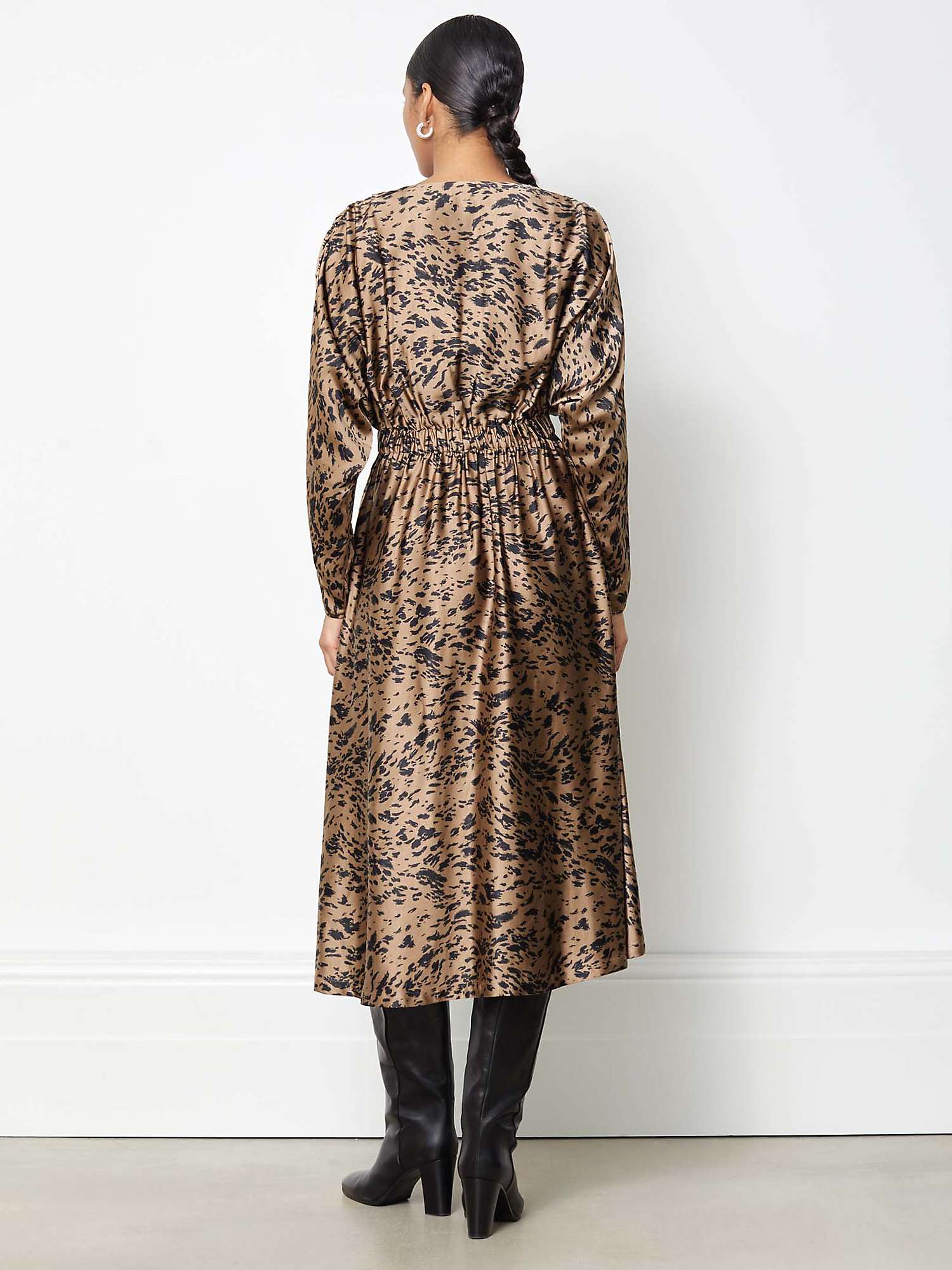 Buy Albaray Smudgy Animal V Neck Gathered Dress, Tan Online at johnlewis.com