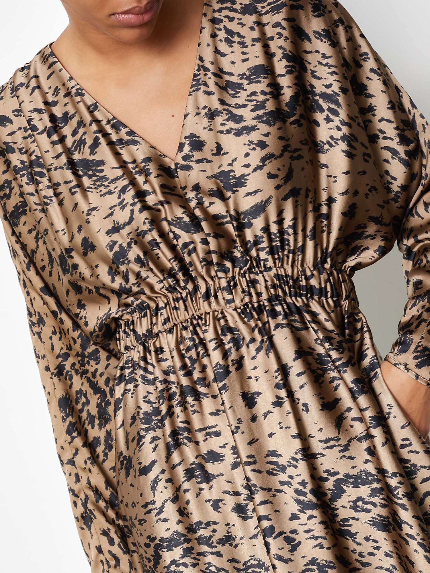 Buy Albaray Smudgy Animal V Neck Gathered Dress, Tan Online at johnlewis.com