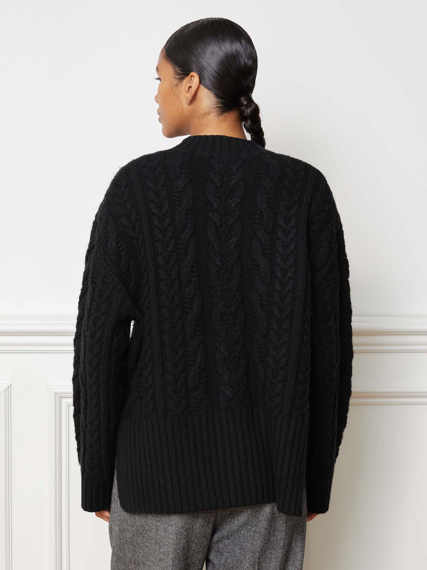 Albaray Cable Wool Blend Jumper, Black at John Lewis & Partners