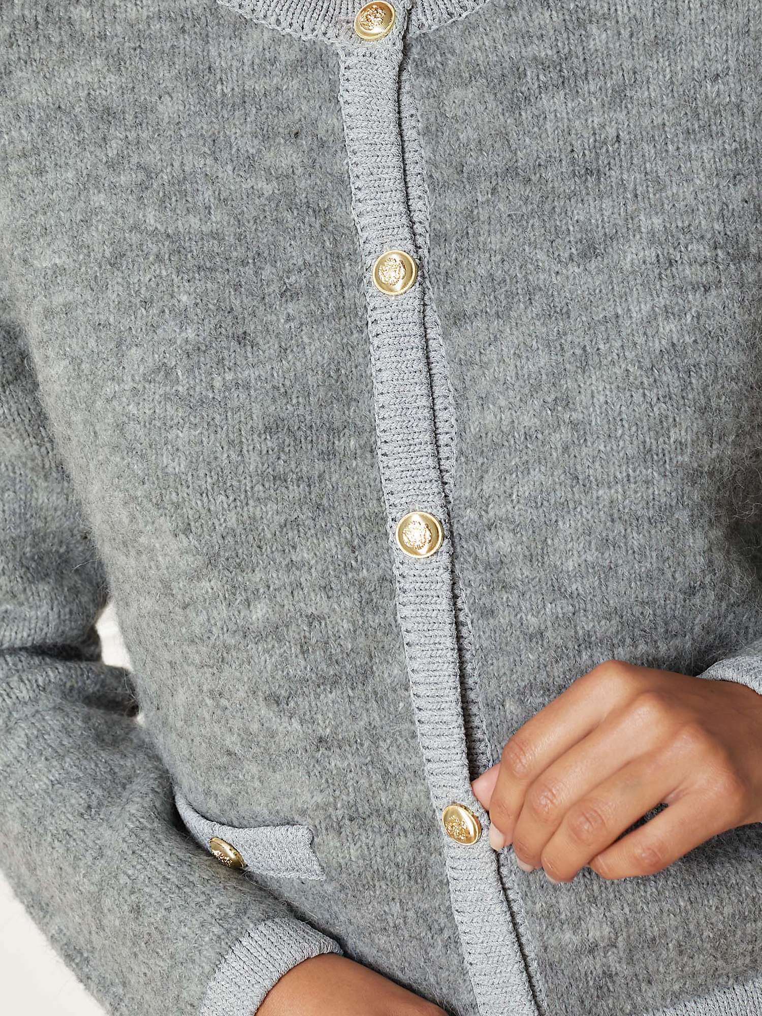 Albaray Military Crew Neck Cardigan, Grey at John Lewis & Partners