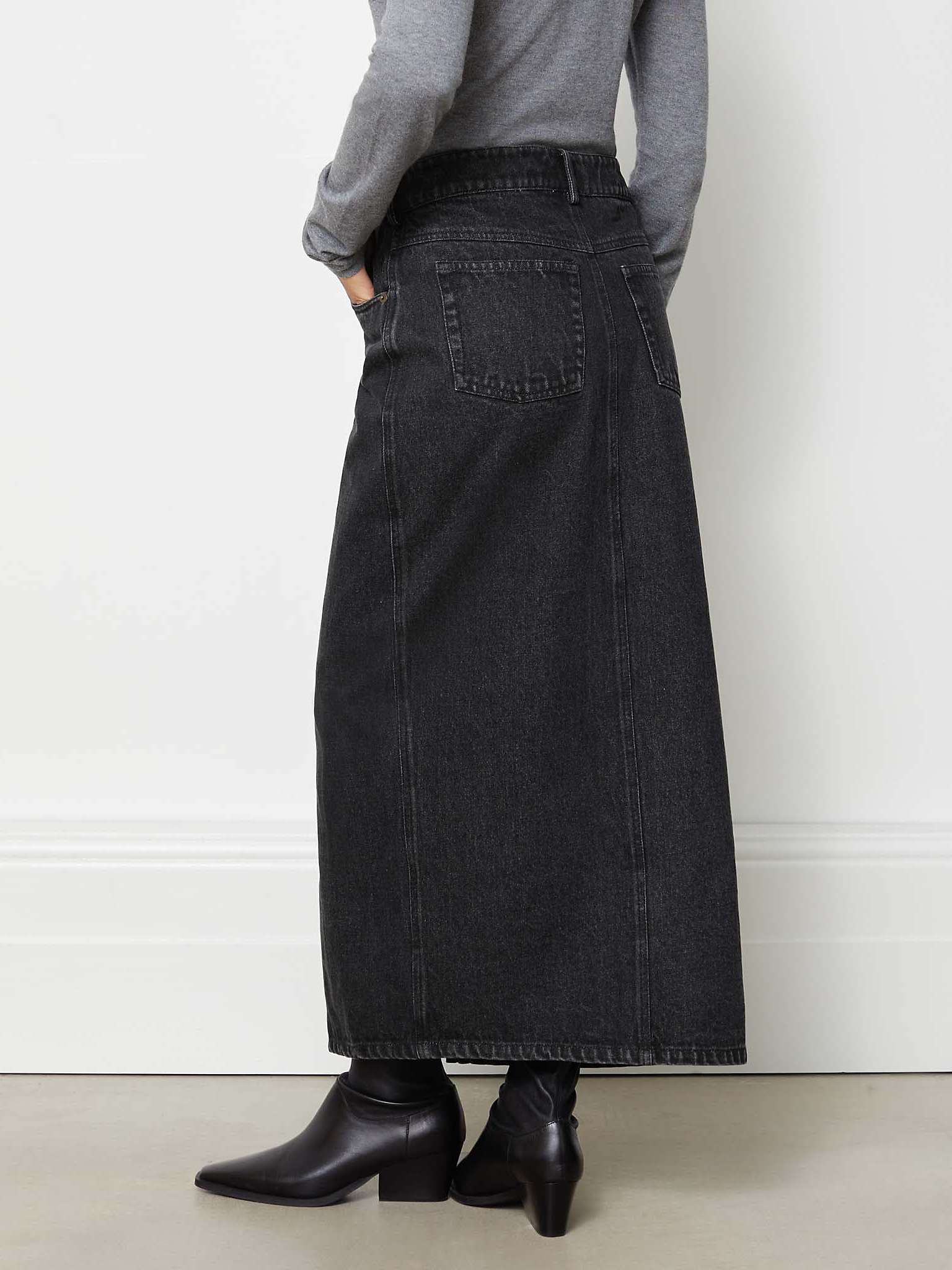Buy Albaray Cotton Denim Midi Skirt, Black Online at johnlewis.com