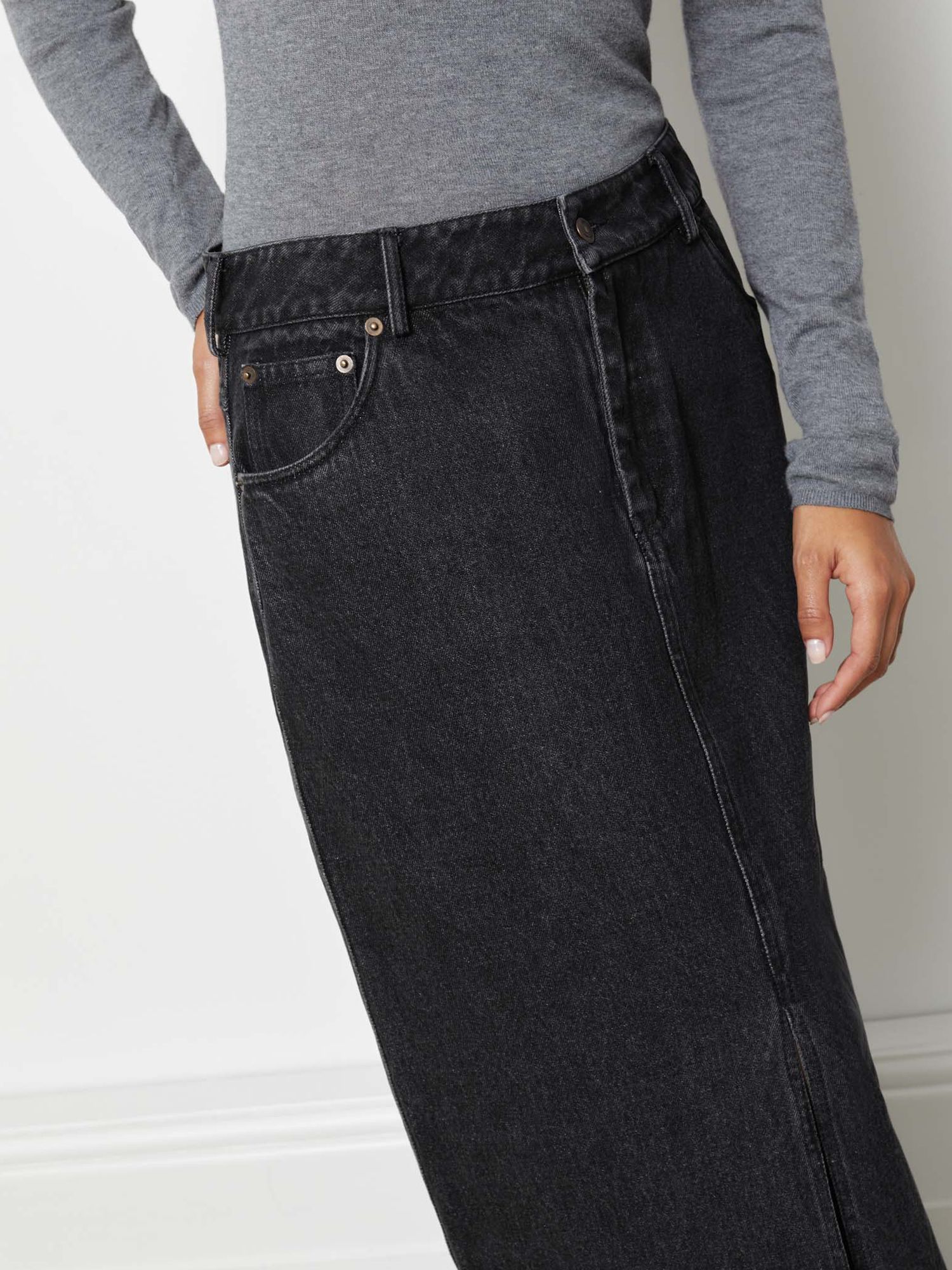 Buy Albaray Cotton Denim Midi Skirt, Black Online at johnlewis.com
