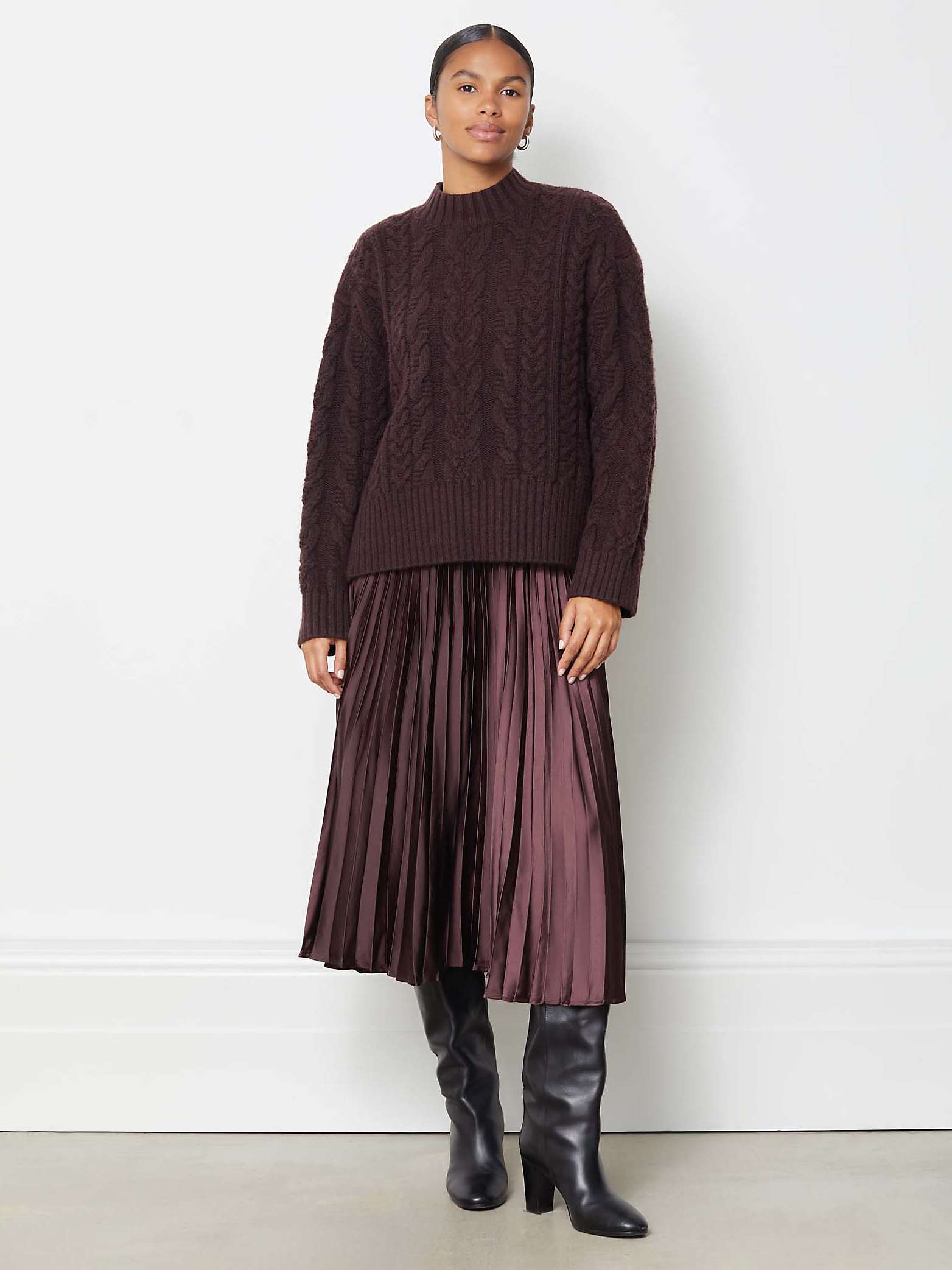 Buy Albaray Satin Pleated Midi Skirt Online at johnlewis.com