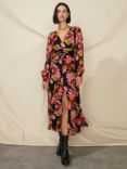 Ro&Zo Petite Blurred Floral Print Midi Dress, Black/Multi
