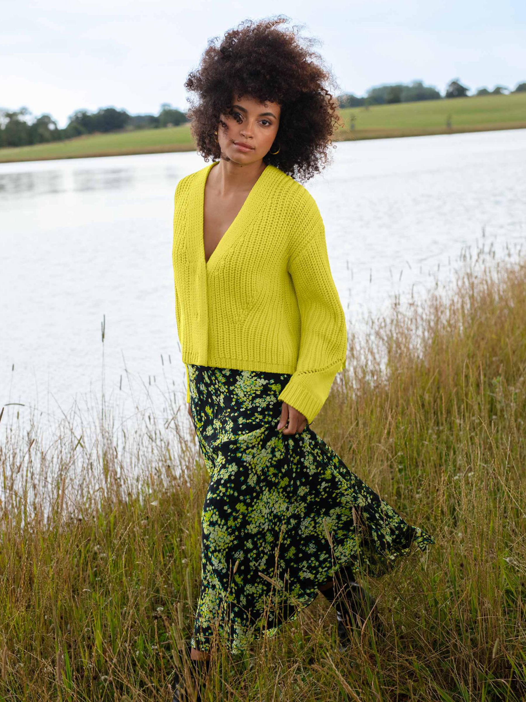 Buy KNITTED DROP SHOULDER POLYESTER YELLOW CARDIGAN for Women