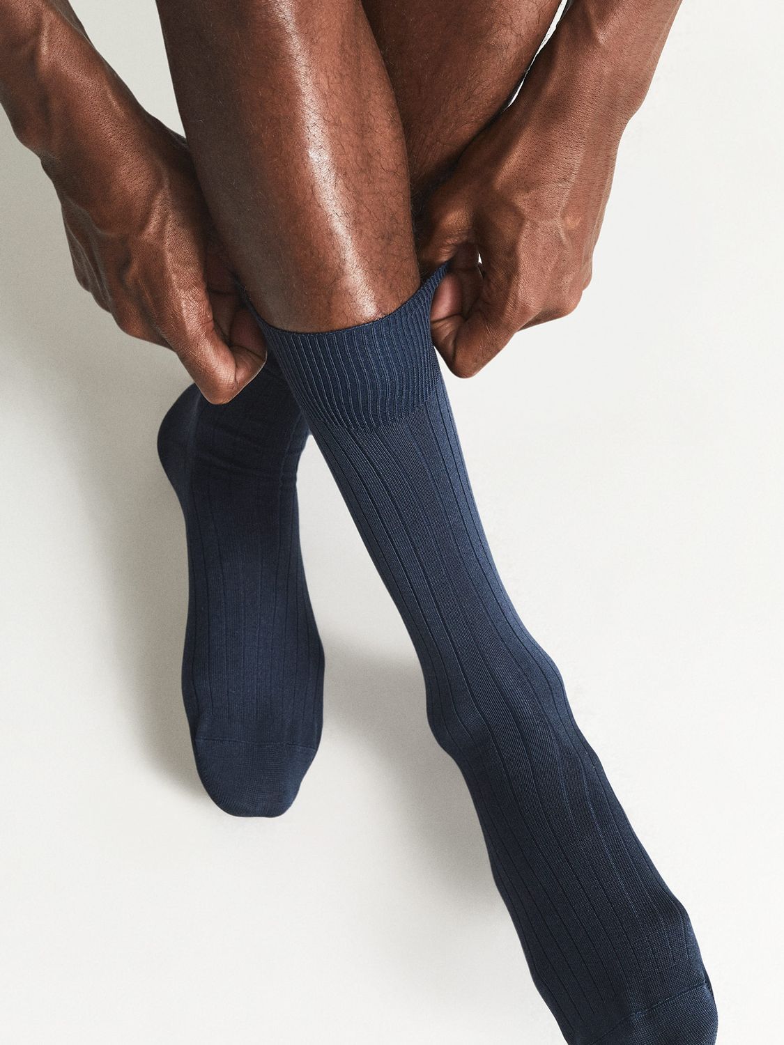 Reiss Fela Cotton Blend Ribbed Socks, Blue, S-M