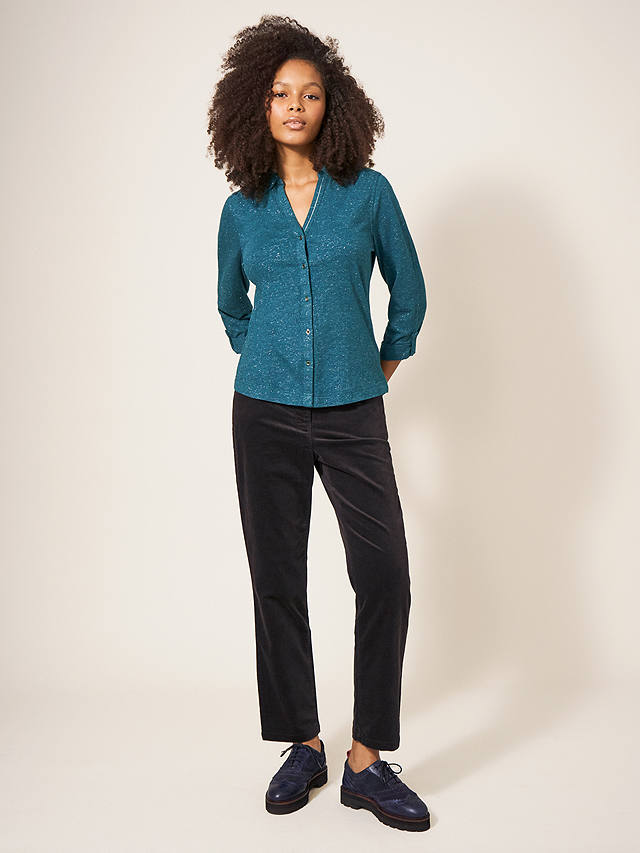 White Stuff Annie Sparkle Jersey Blouse, Teal at John Lewis & Partners