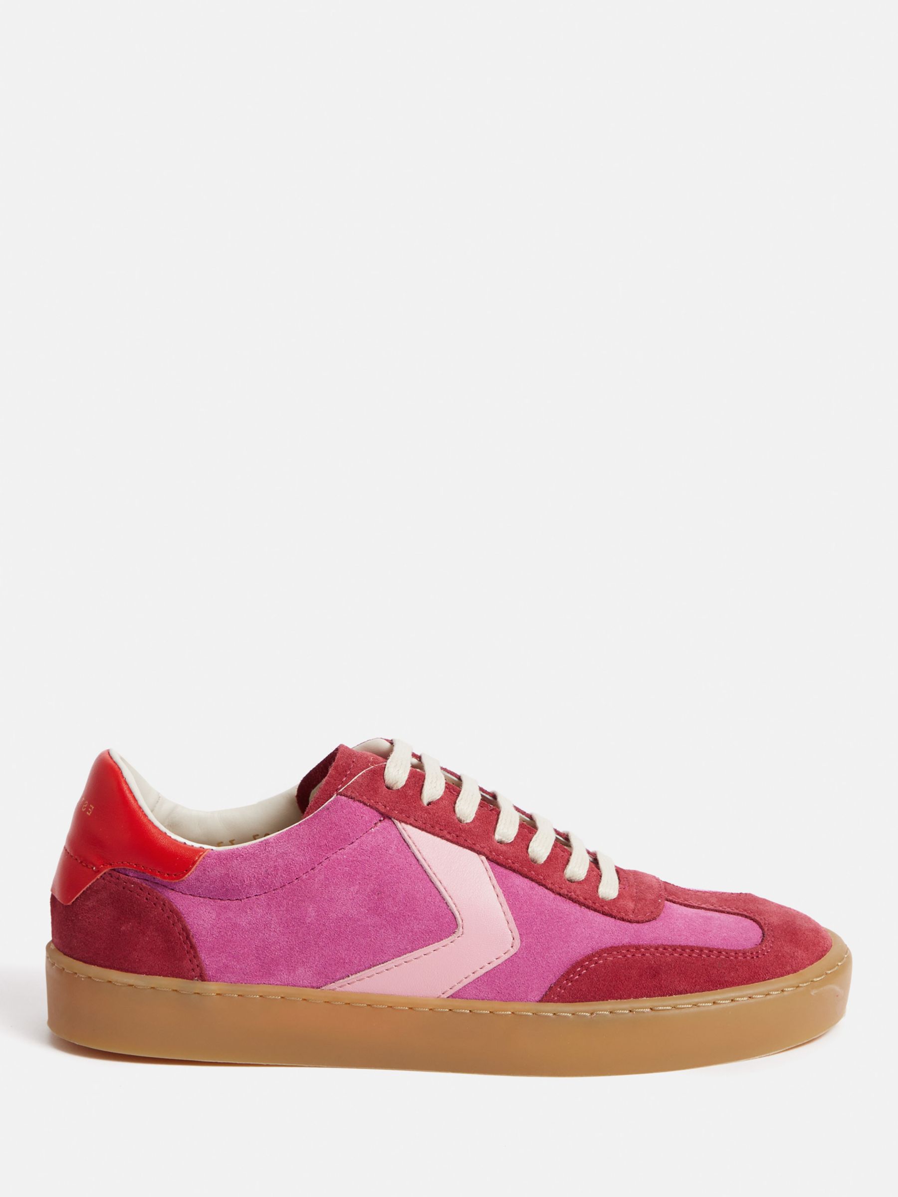 Jigsaw Portland Suede Low Top Trainers, Pink/Red at John Lewis & Partners
