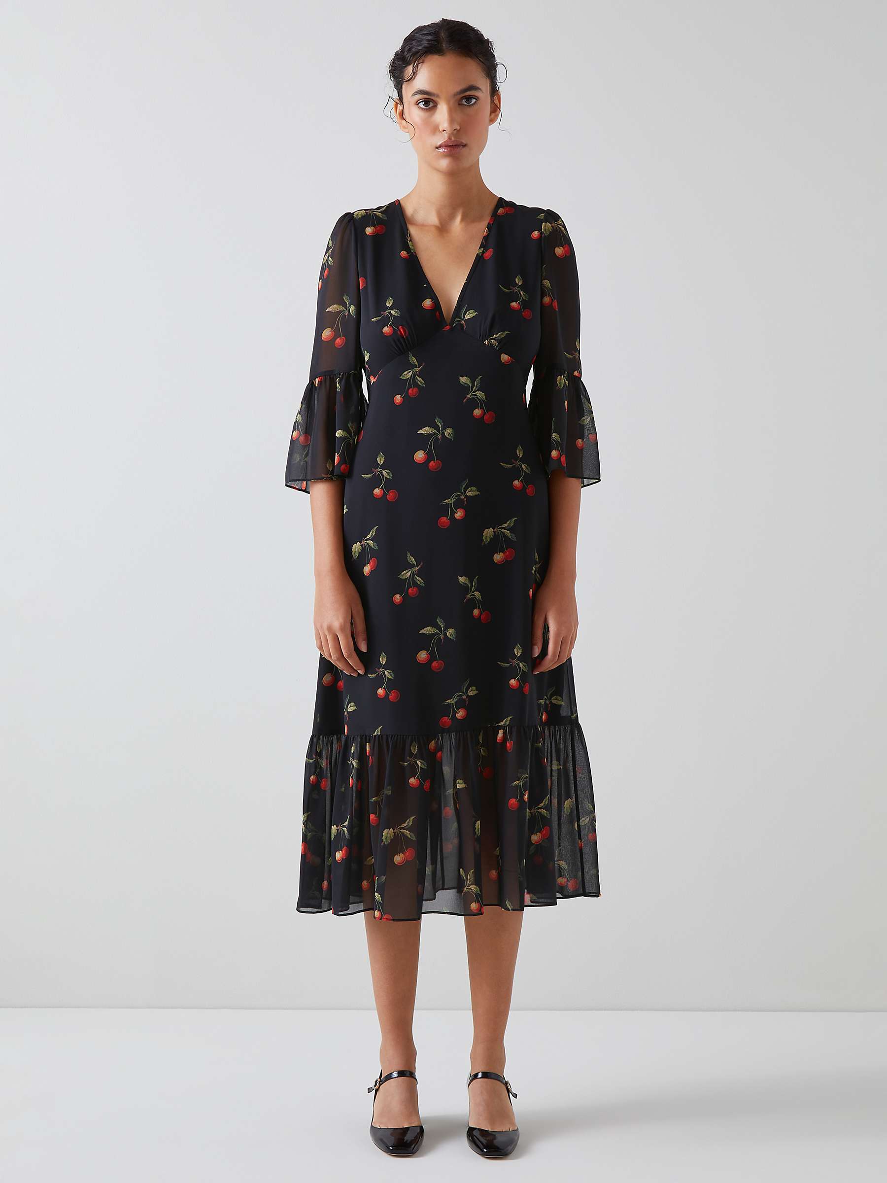 Buy L.K.Bennett Mallory Cherry Print Midi Dress, Black/Multi Online at johnlewis.com