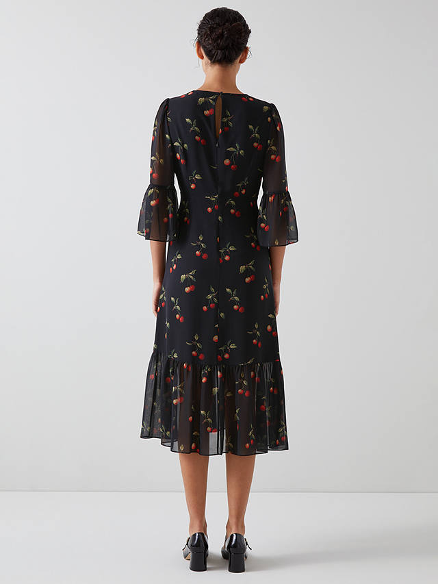 L.K.Bennett Mallory Cherry Print Midi Dress, Black/Multi