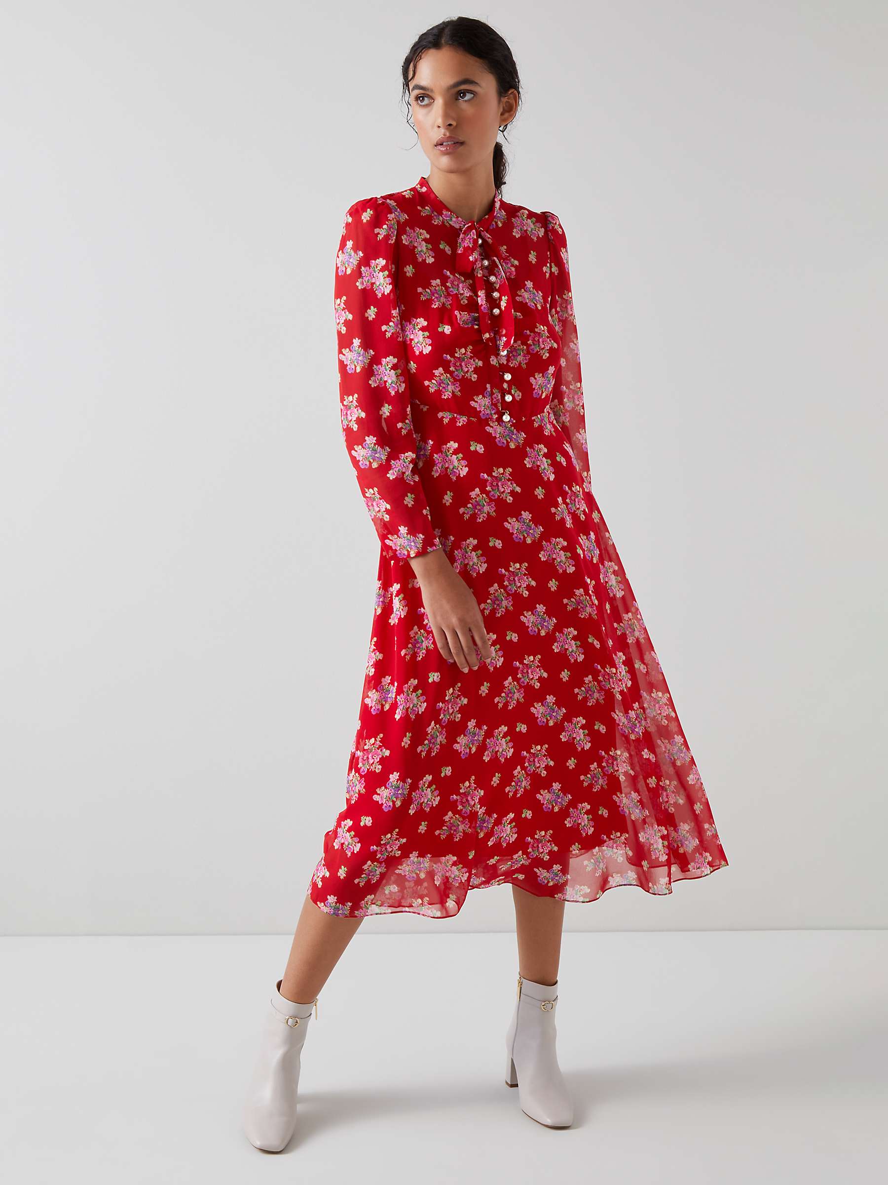 Buy L.K.Bennett Keira Floral Print Silk Midi Dress, Red/Multi Online at johnlewis.com