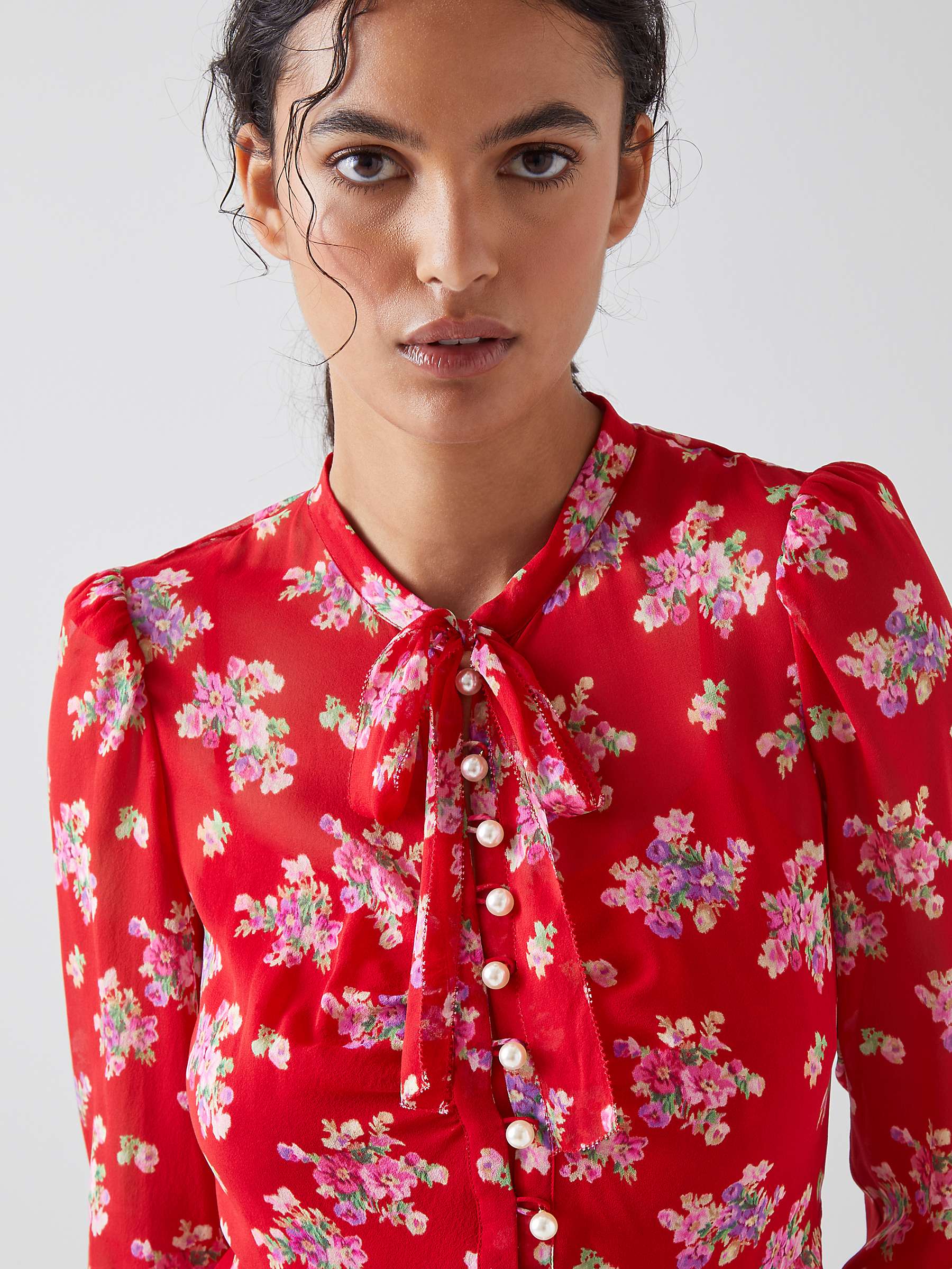Buy L.K.Bennett Keira Floral Print Silk Midi Dress, Red/Multi Online at johnlewis.com