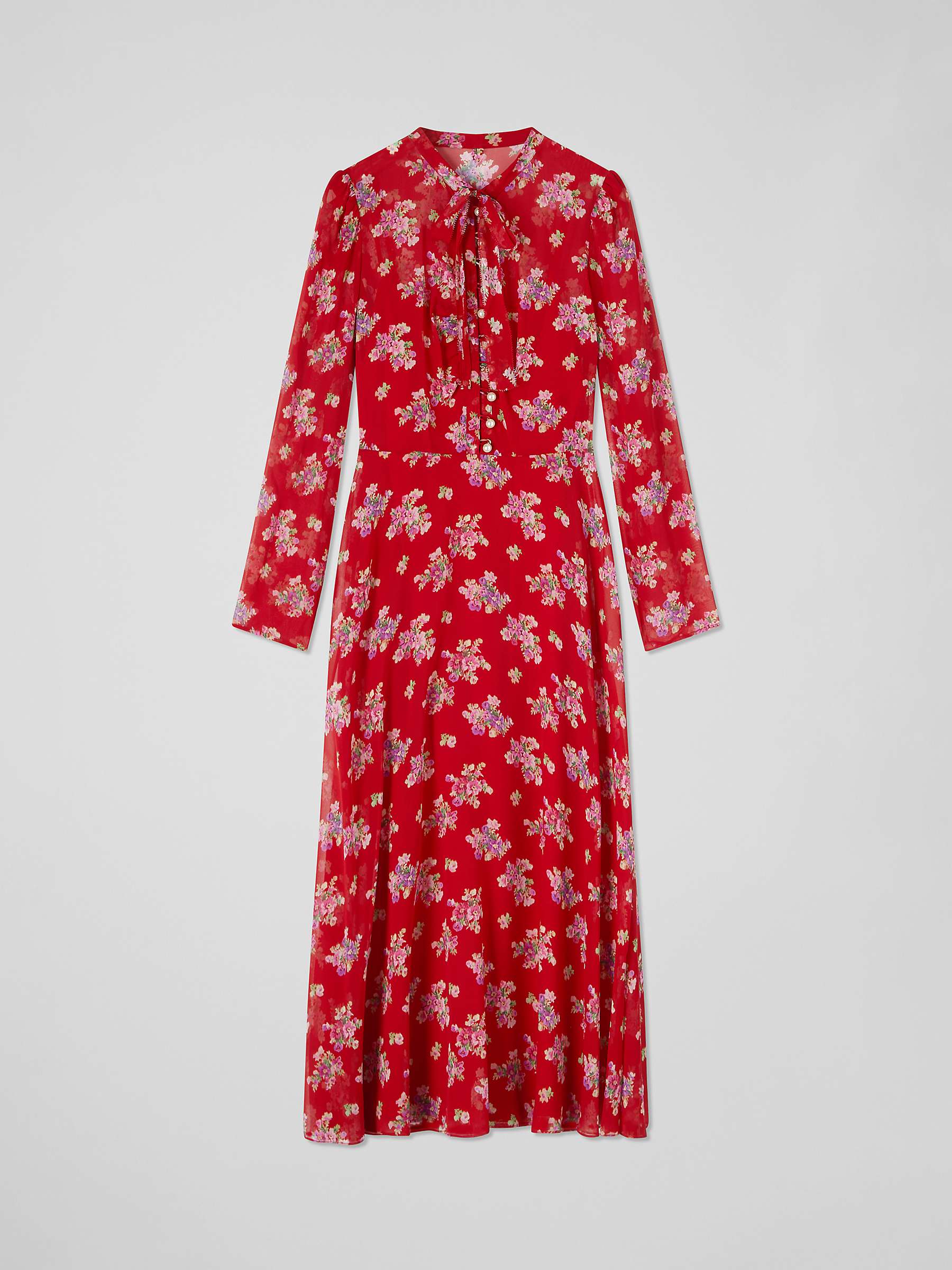 L.K.Bennett Keira Floral Print Silk Midi Dress, Red/Multi at John Lewis ...
