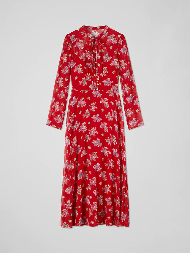 L.K.Bennett Keira Floral Print Silk Midi Dress, Red/Multi