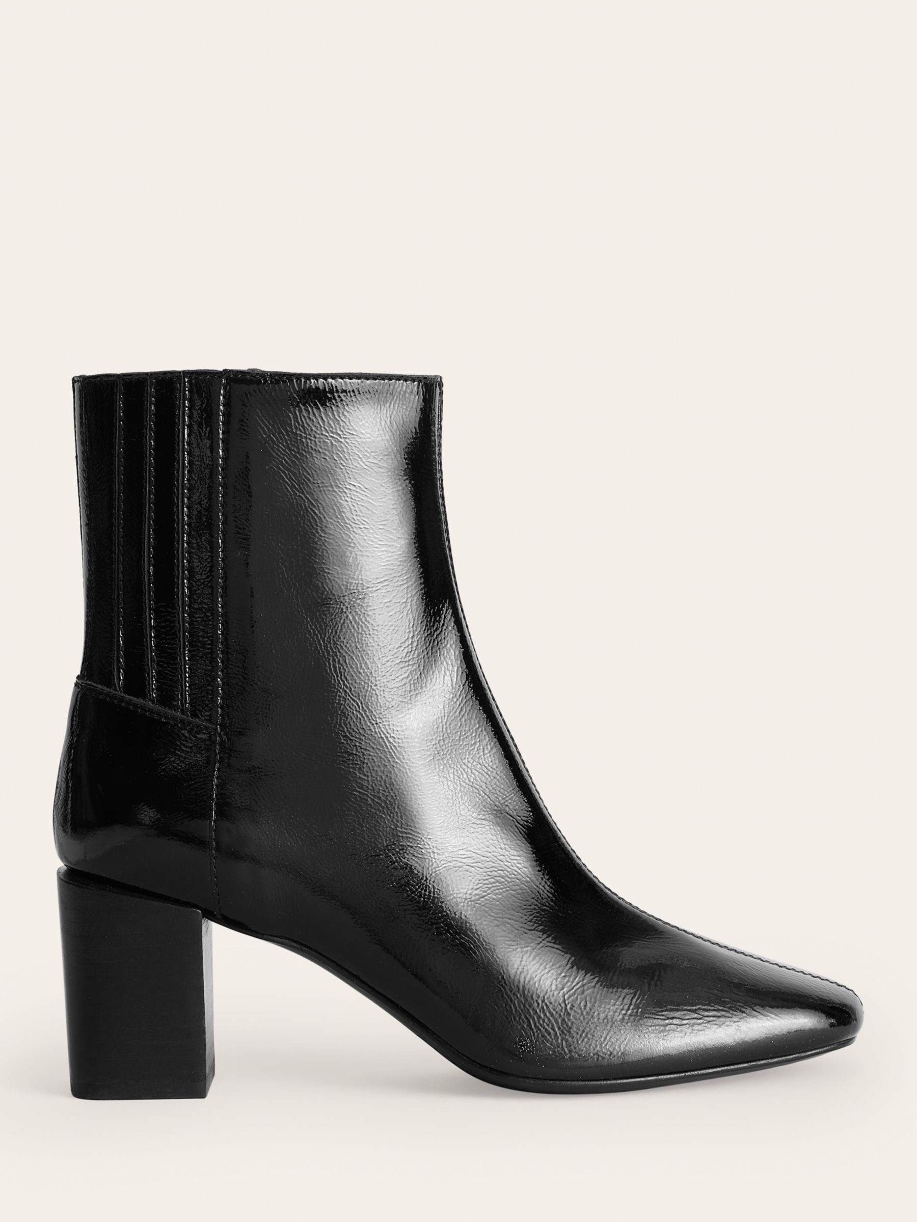 Boden Patent Leather Block Heel Ankle Boots, Black at John Lewis & Partners