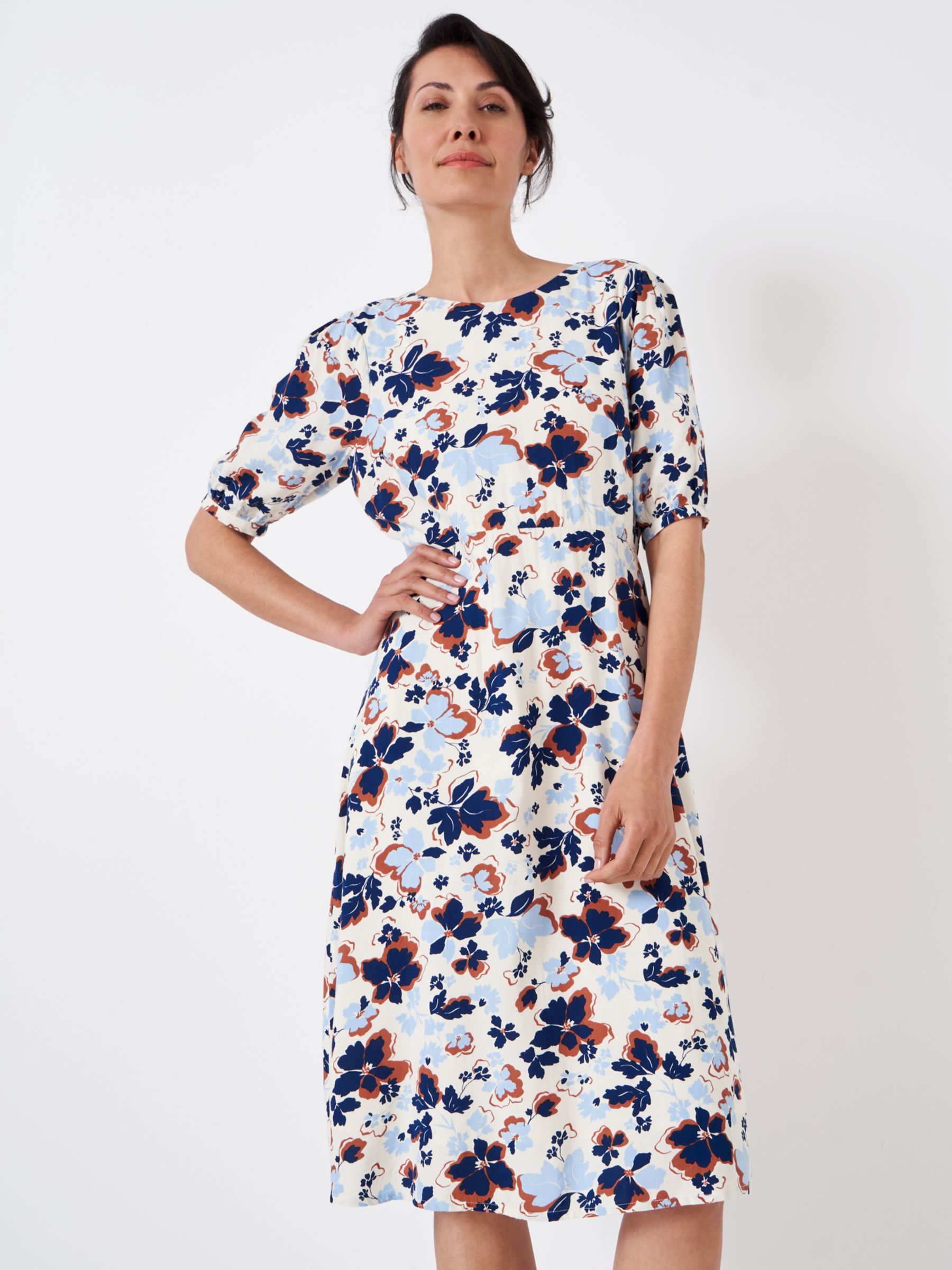 Crew Clothing Tori Floral Print Dress, Beige/Multi, 6