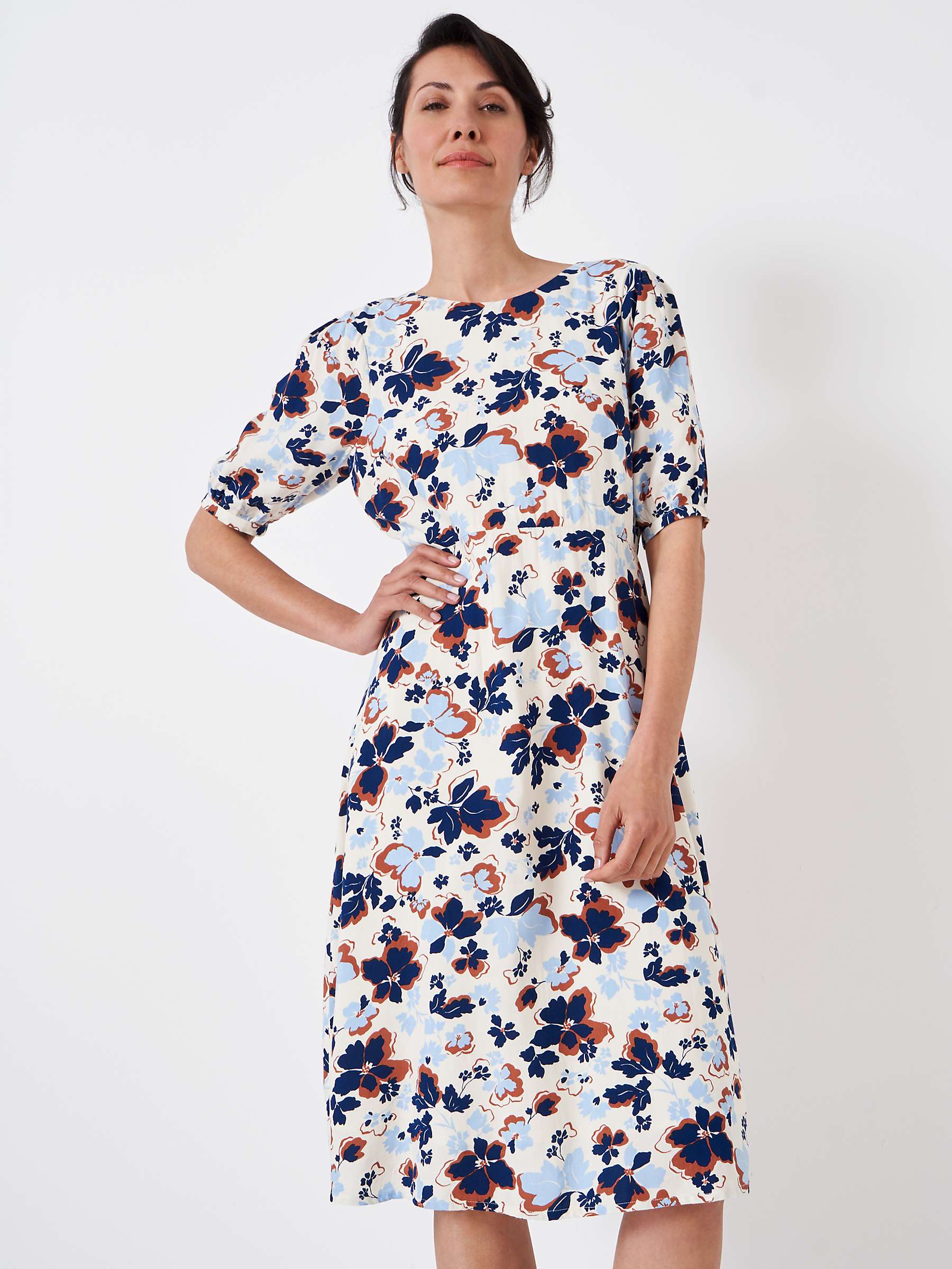Buy Crew Clothing Tori Floral Print Dress, Beige/Multi Online at johnlewis.com