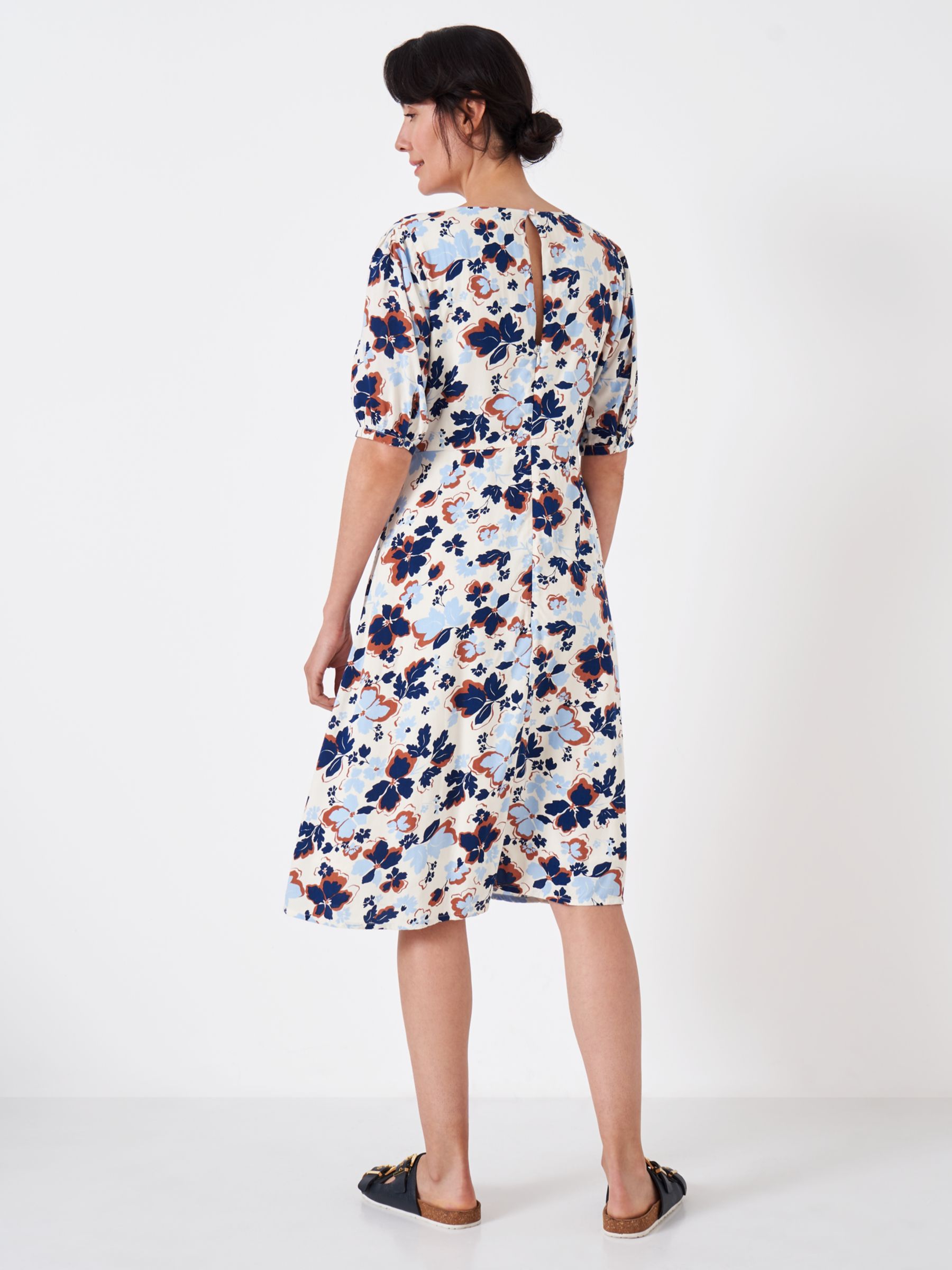 Crew Clothing Tori Floral Print Dress, Beige/Multi, 6