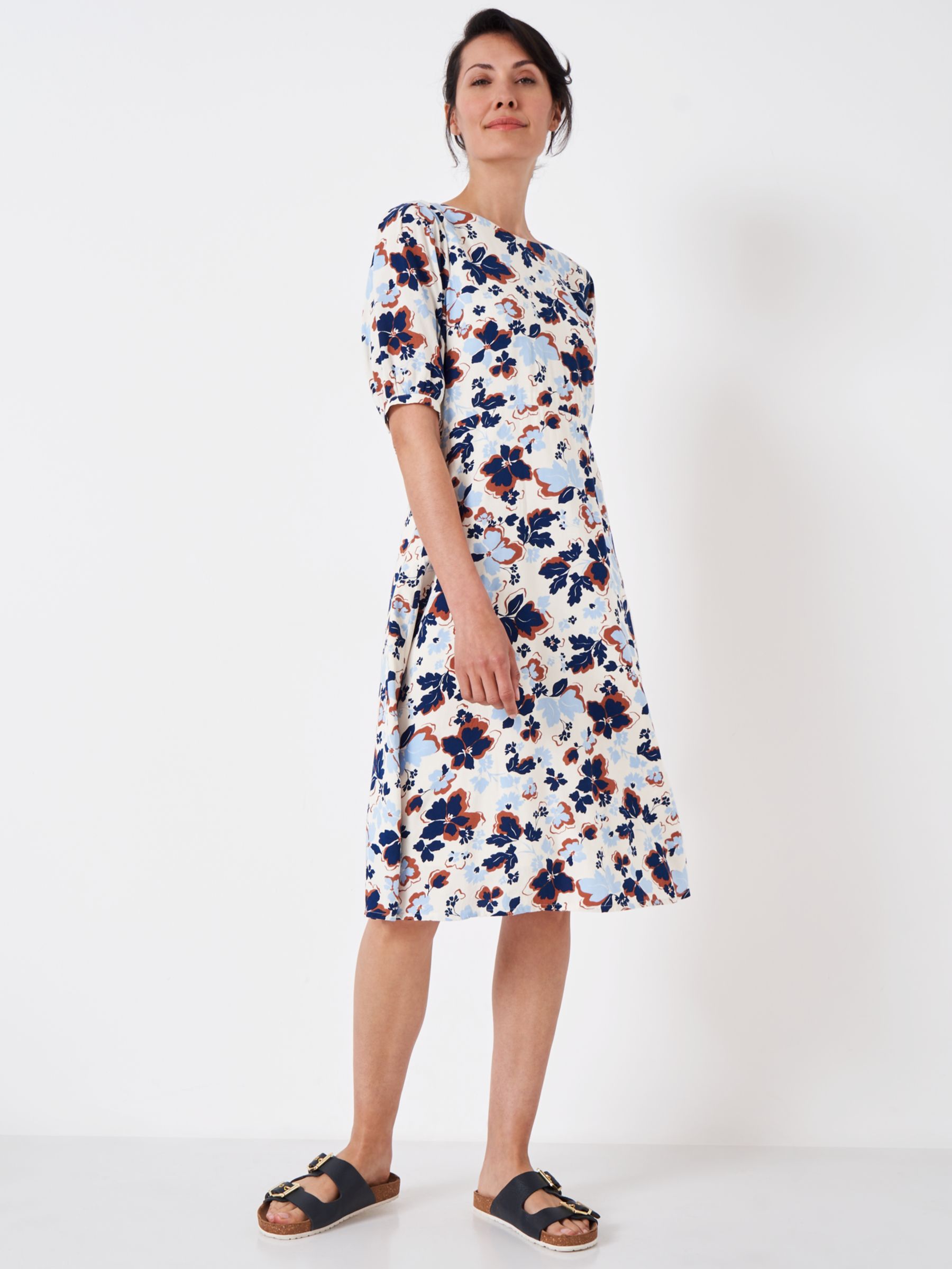Buy Crew Clothing Tori Floral Print Dress, Beige/Multi Online at johnlewis.com