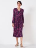 Crew Clothing Martha Floral Print Jersey Midi Dress, Pink/Multi