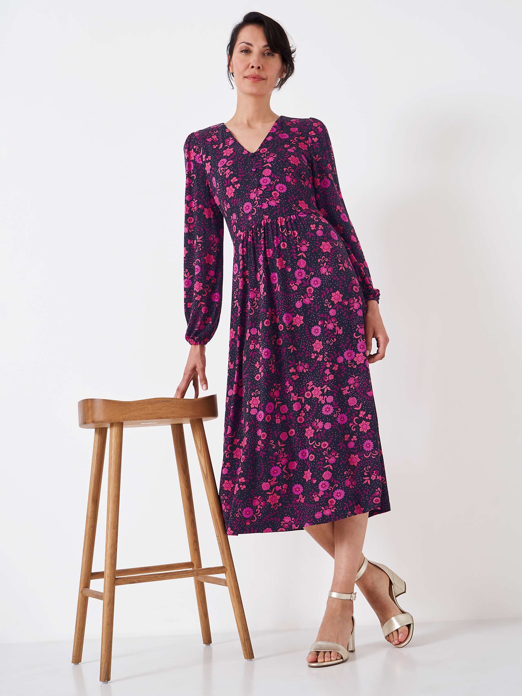 Buy Crew Clothing Martha Floral Print Jersey Midi Dress, Pink/Multi Online at johnlewis.com