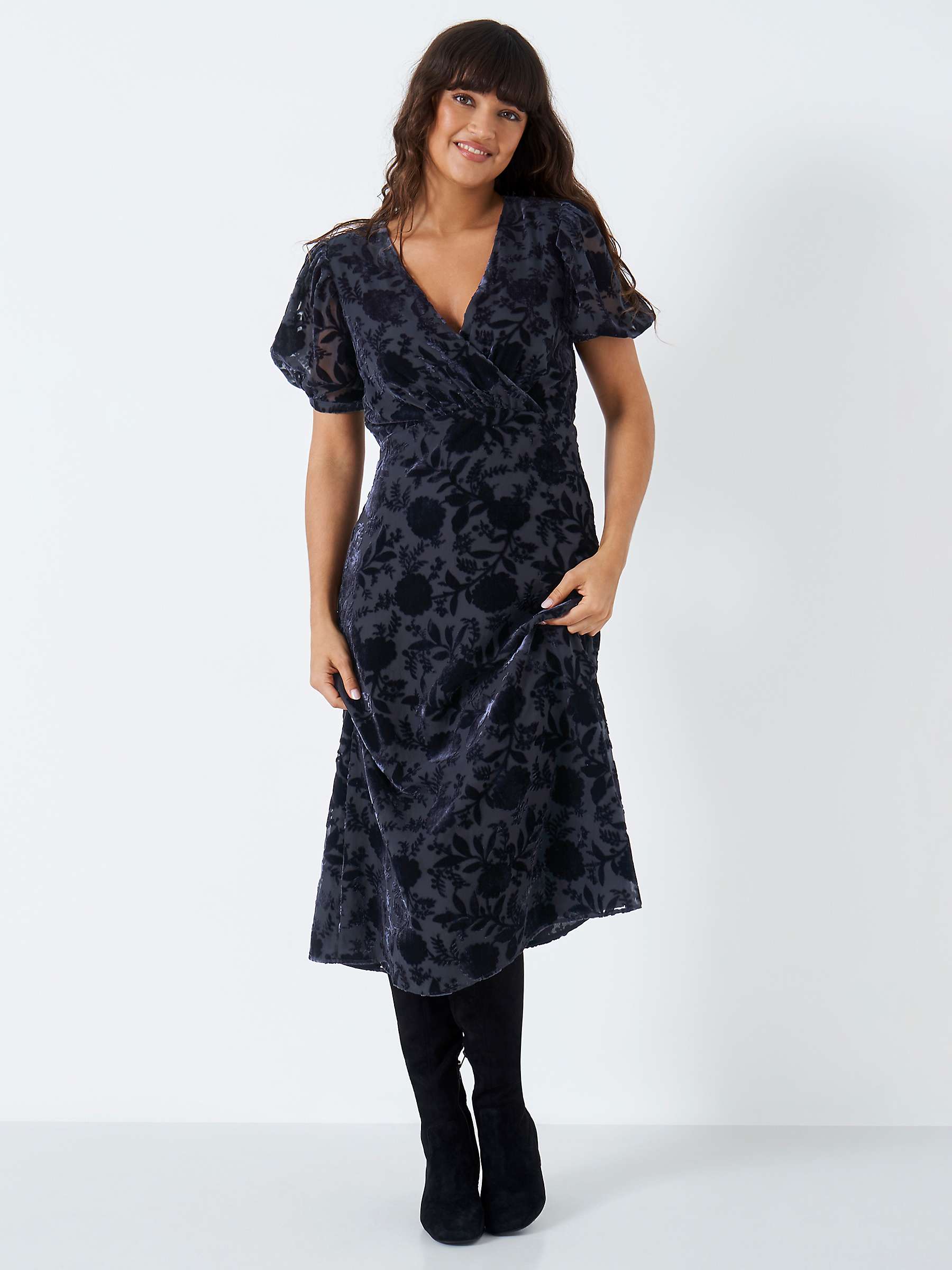 Buy Crew Clothing Dorothy Velvet Devore Midi Dress, Navy Online at johnlewis.com