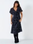 Crew Clothing Dorothy Velvet Devore Midi Dress, Navy