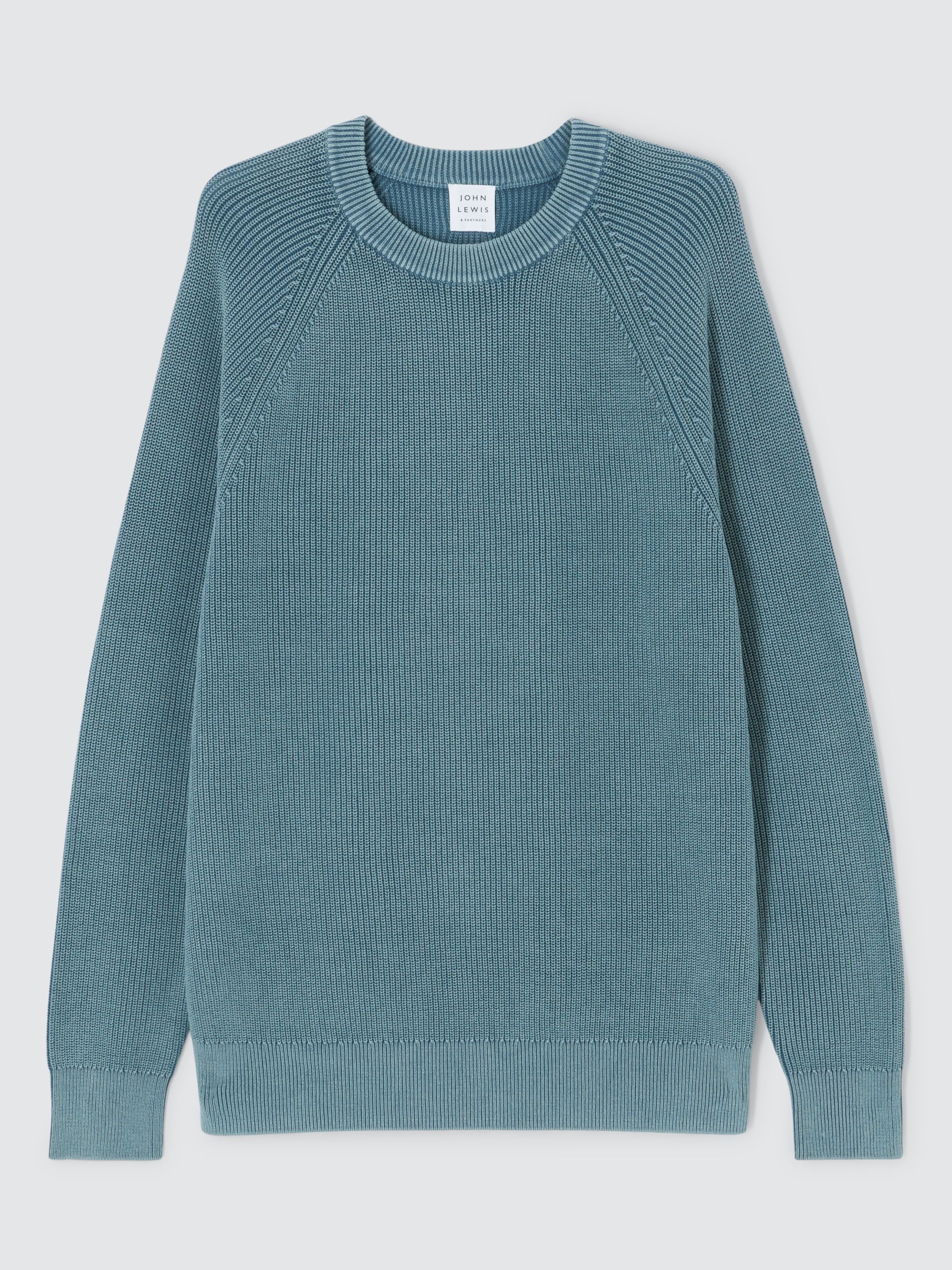 John Lewis Cotton Sun Bleached Ribbed Knit Jumper, China Blue at John ...