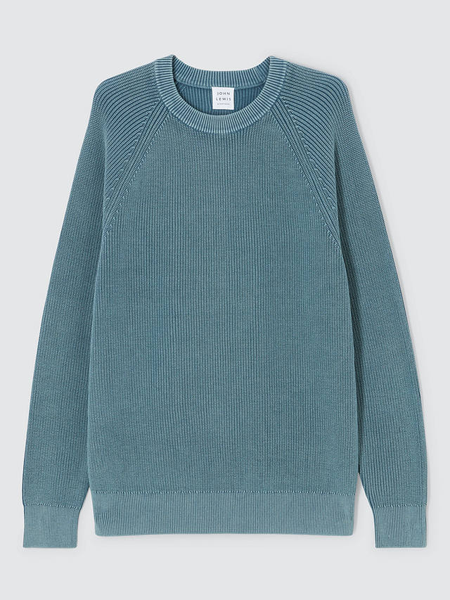 John Lewis Cotton Sun Bleached Ribbed Knit Jumper, China Blue