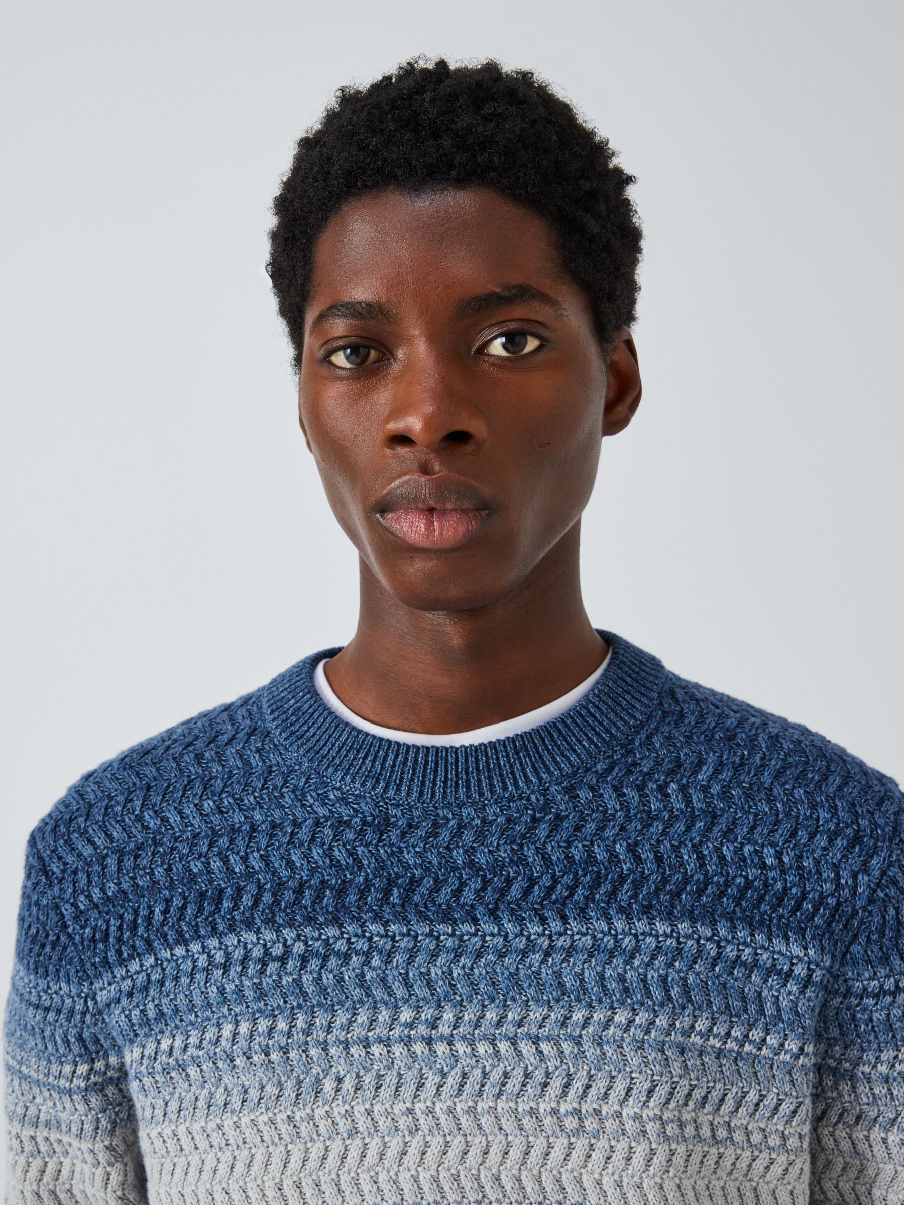 John Lewis Cotton Ombre Crew Neck Jumper, Indigo