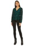 Mela London Velour Printed Long Sleeve Floral Wrap Top, Green, Green