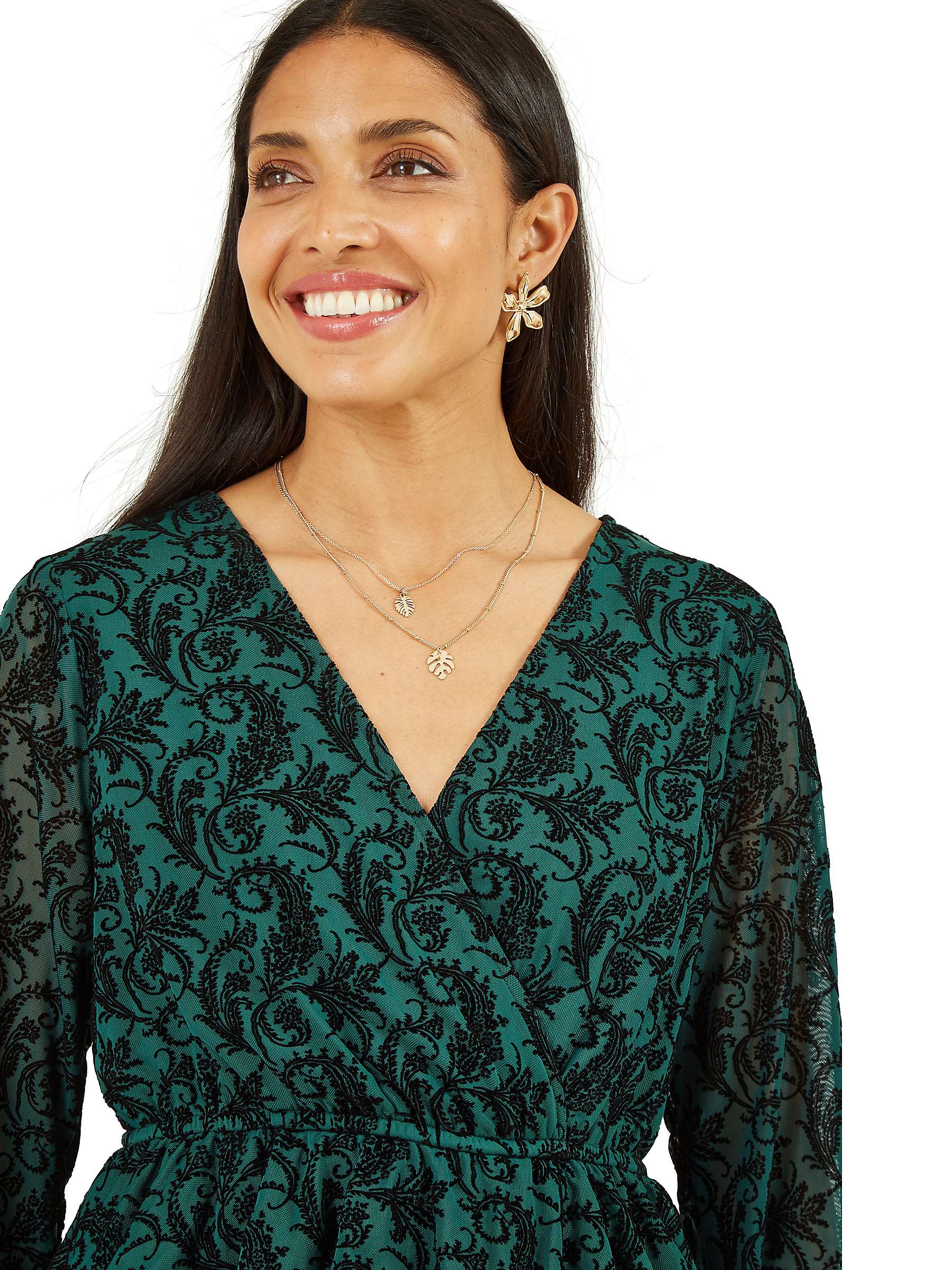 Buy Mela London Velour Printed Long Sleeve Floral Wrap Top, Green Online at johnlewis.com