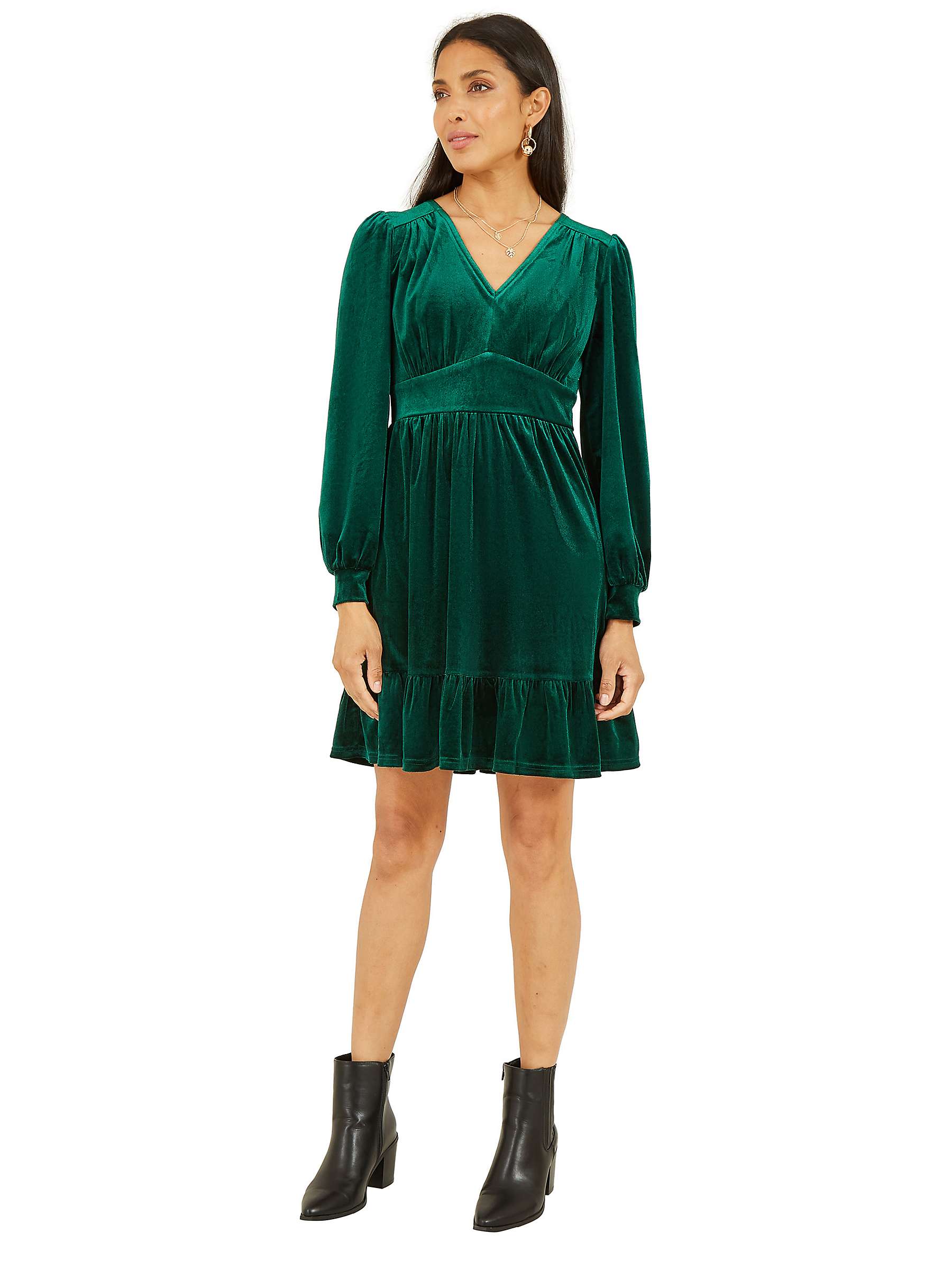 Buy Yumi Velvet Skater Dress, Green Online at johnlewis.com