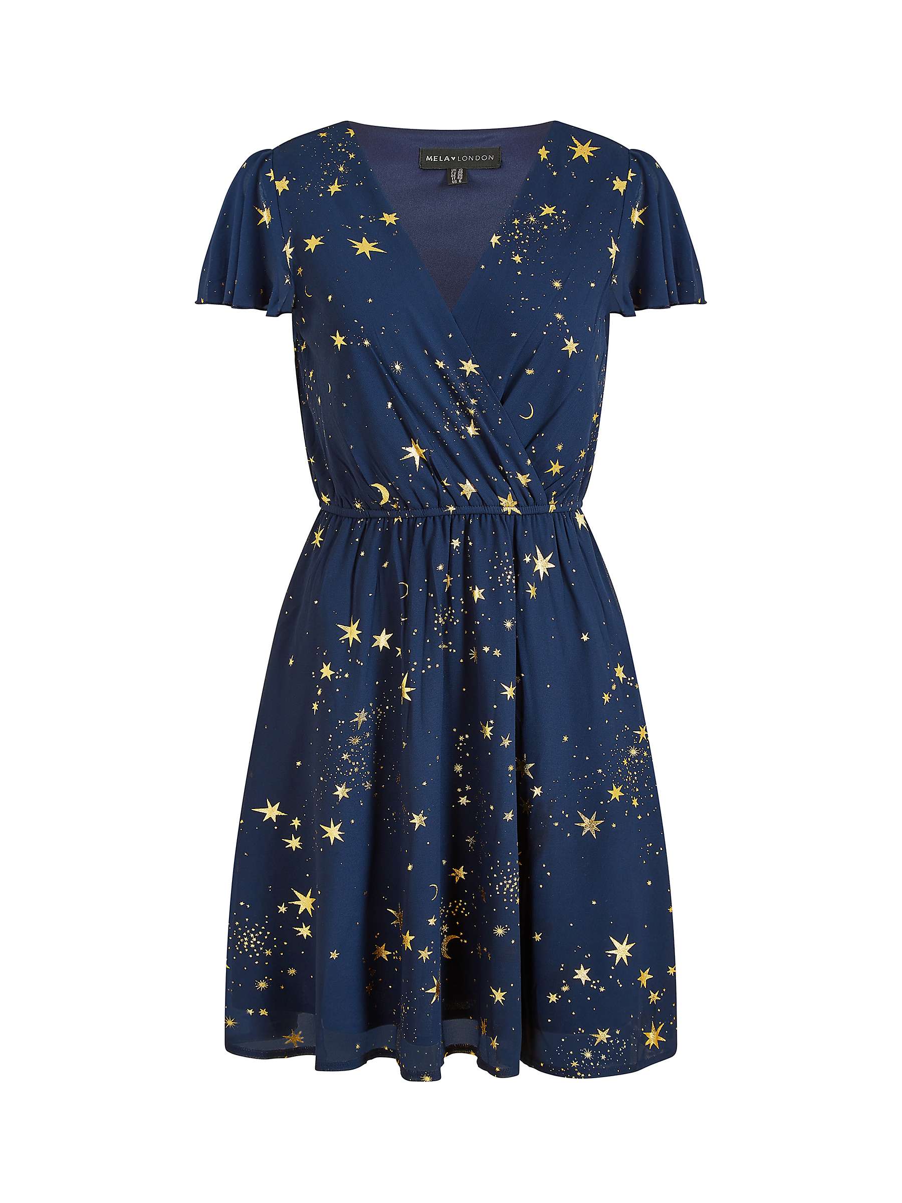 Buy Yumi Mela London Foil Star Print Wrap Skater Dress, Navy Online at johnlewis.com