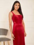 Yumi Velvet Fitted Midi Dress, Red
